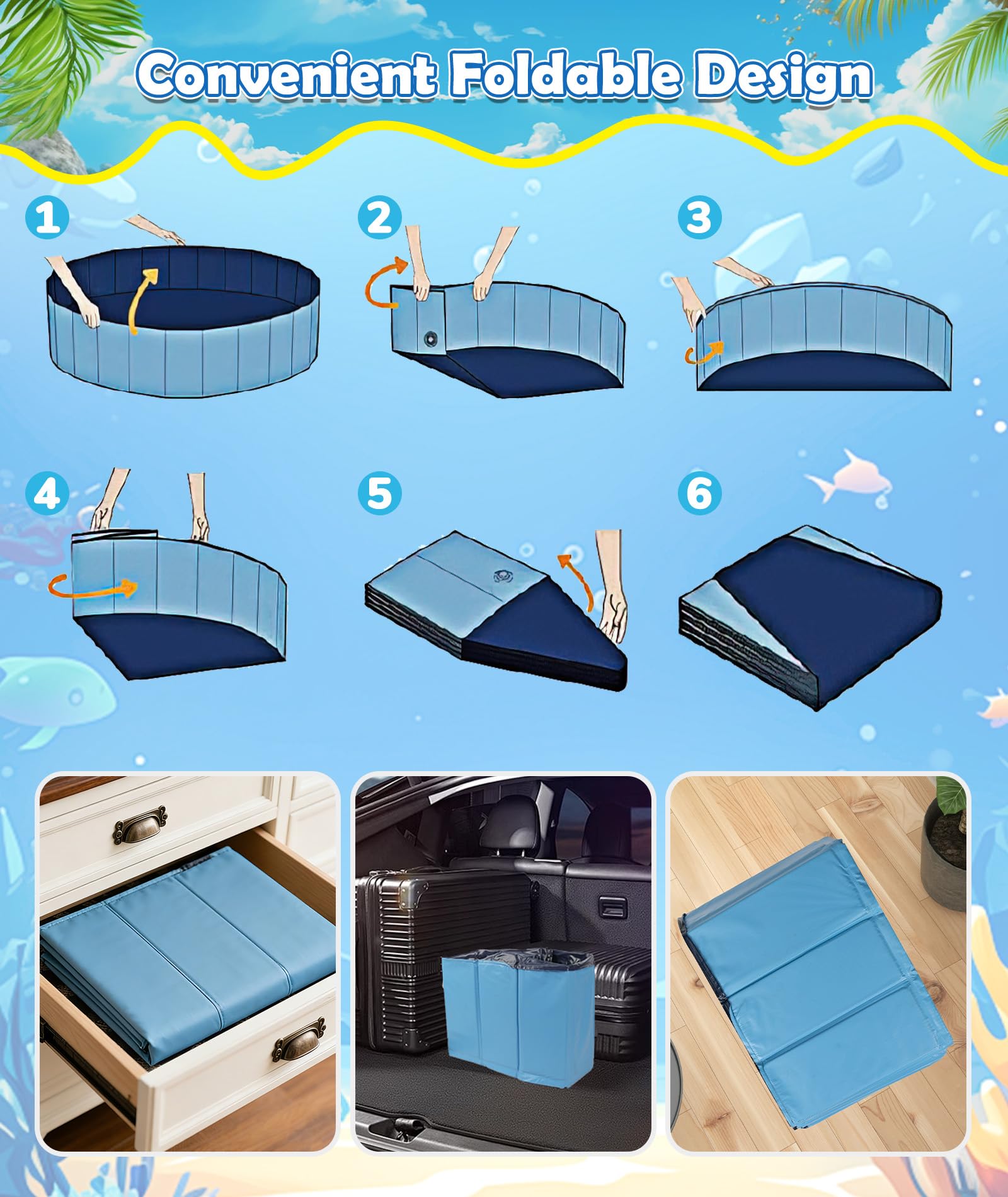 EPN Large Foldable Dog Pool – 0.55MM PVC 2-in-1 Portable Bathtub & Sprinkler for Dogs, Cats, Kids – Heavy Duty, Non-Slip, Summer Water Toy (106 in) - image 6