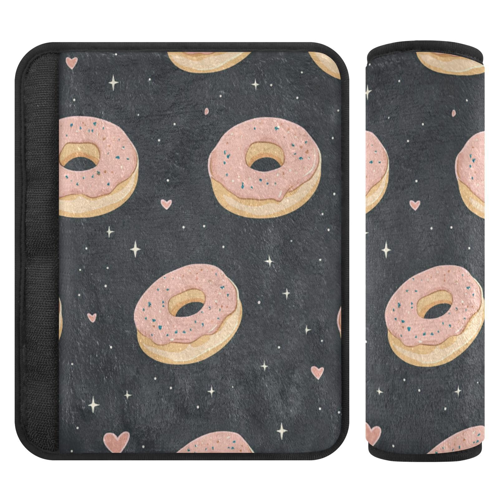 Seat Belt Covers 2 Pack Doughnuts Car Seat Strap Covers Super Soft Pink Hearts Car Seat Neck Cover for Boys Girls Adults Babies S