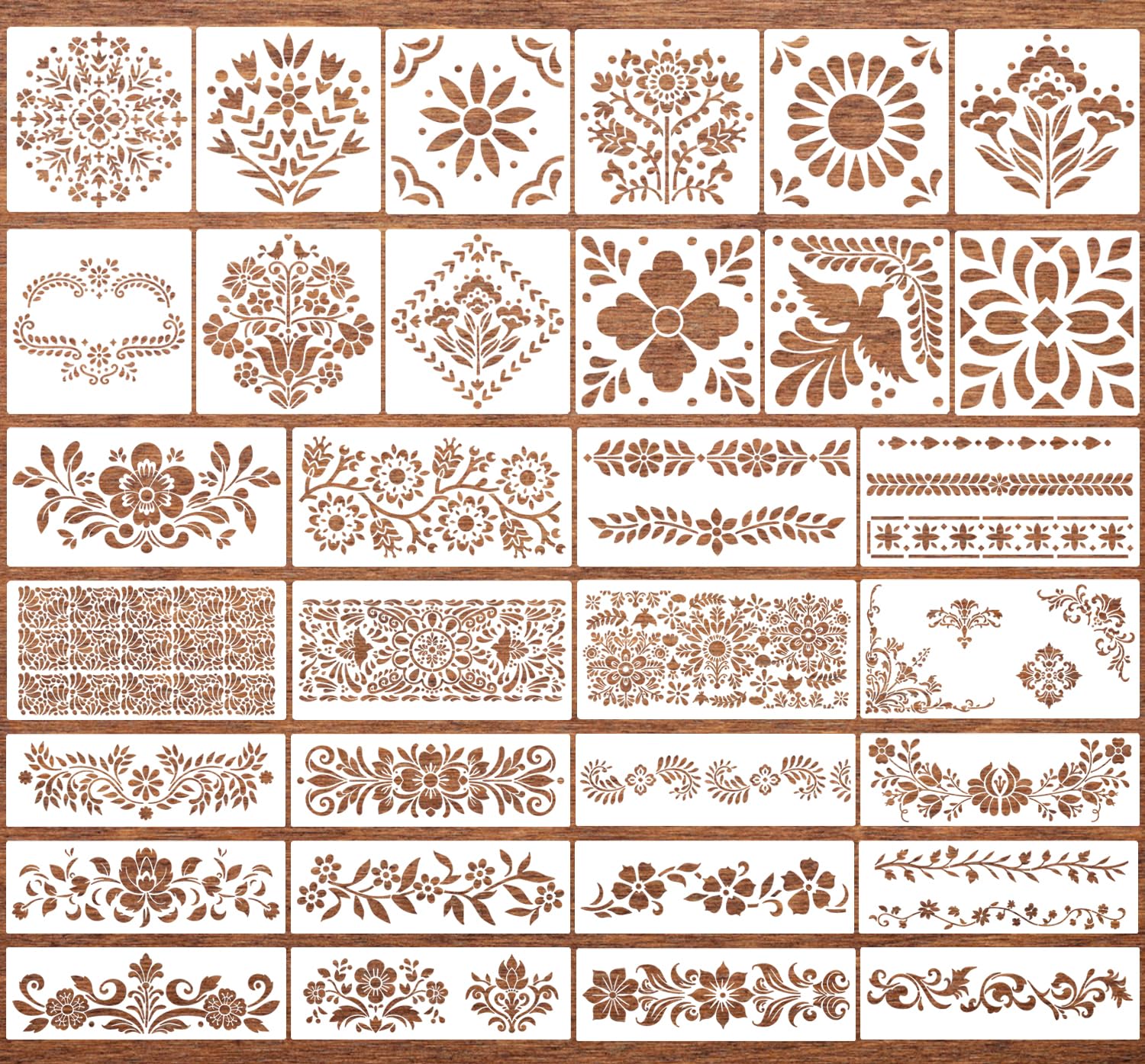 Talavera - Plantillas de esquina con borde floral, plantillas de azulejos mexicanos para pintar en paredes, escaleras, muebles, jarrón de madera, decoración Cielito Lindo