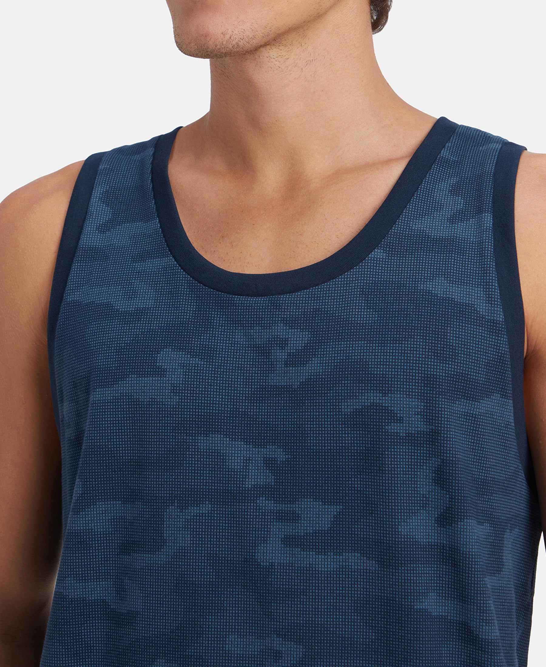 Jockey AM67 Men's Super Combed Cotton Blend Printed Tank Top_Navy_L 3