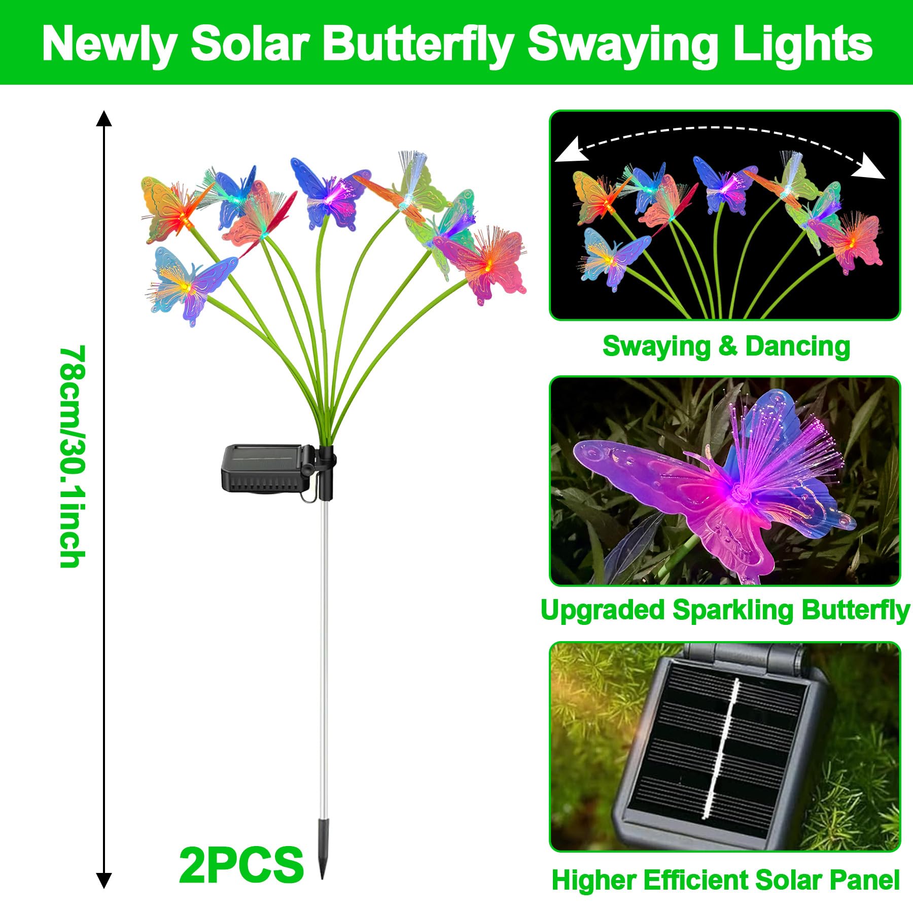 TZEKING Solar Garden Lights, 2 Pieces 16 LED Solar Lights Outdoor, Solar Butterfly Lights, IP65 Waterproof Outdoor - Image 4