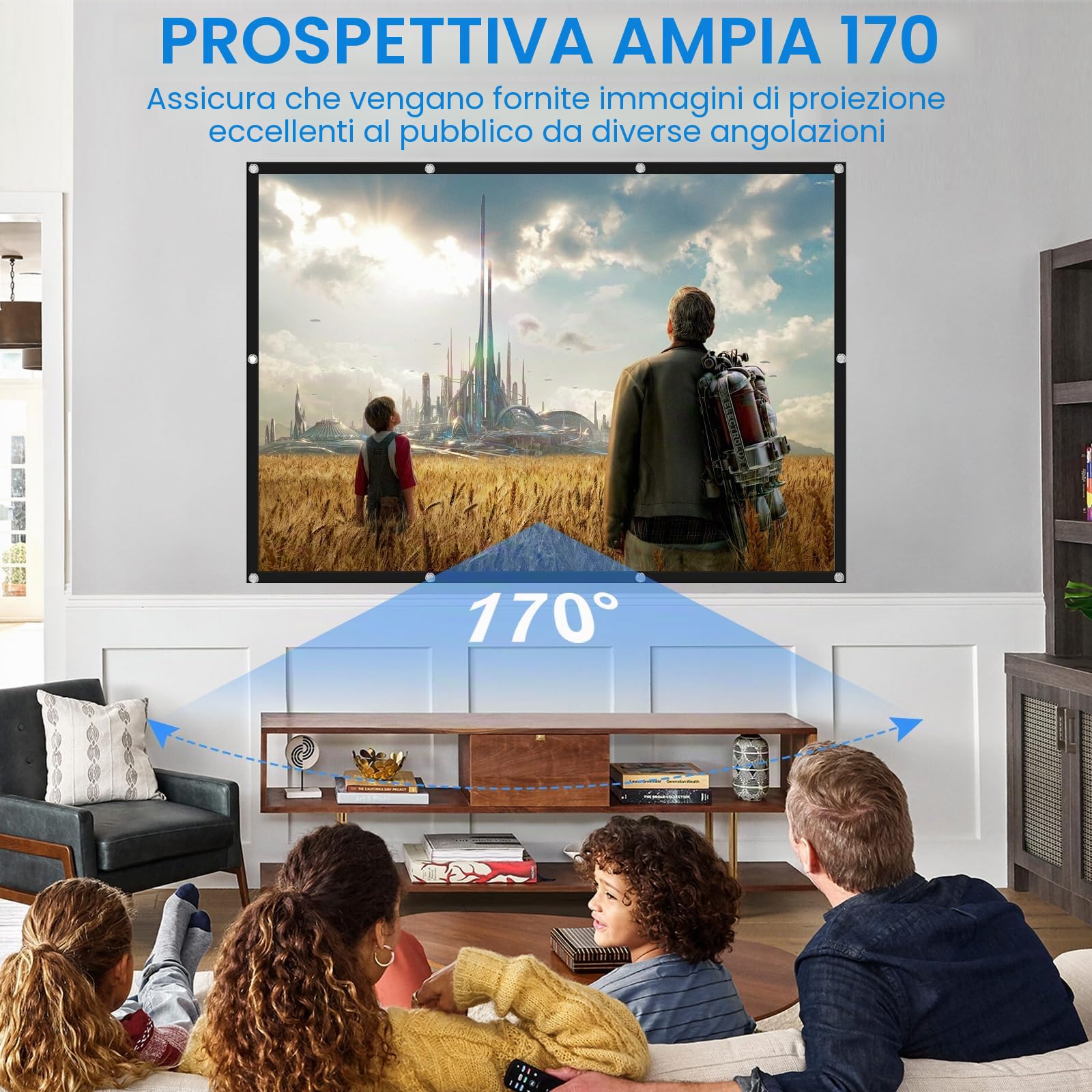 Schermo Proiettore 100 pollici, Schermo Proiettore 16:9 4K HD Pieghevole Tela di Proiezione, Portatile Tela Proiettore per Home Theater Ufficio Riunioni