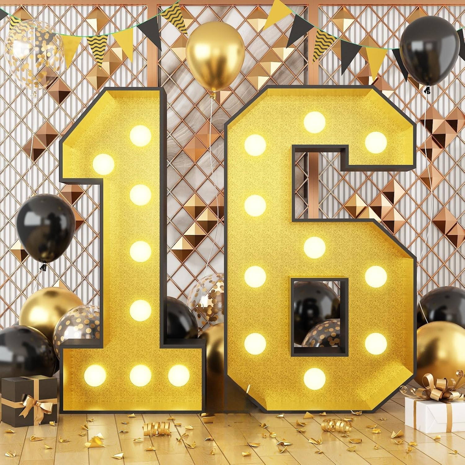4FT Marquee Light Up 40 Numbers,Glitter Gold Giant Marquee Mosaic Number Frame Light Up for 40th Birthday Party Decorations Mosaic Number 40,DIY Frame Pre-Cut Foam Board Kit