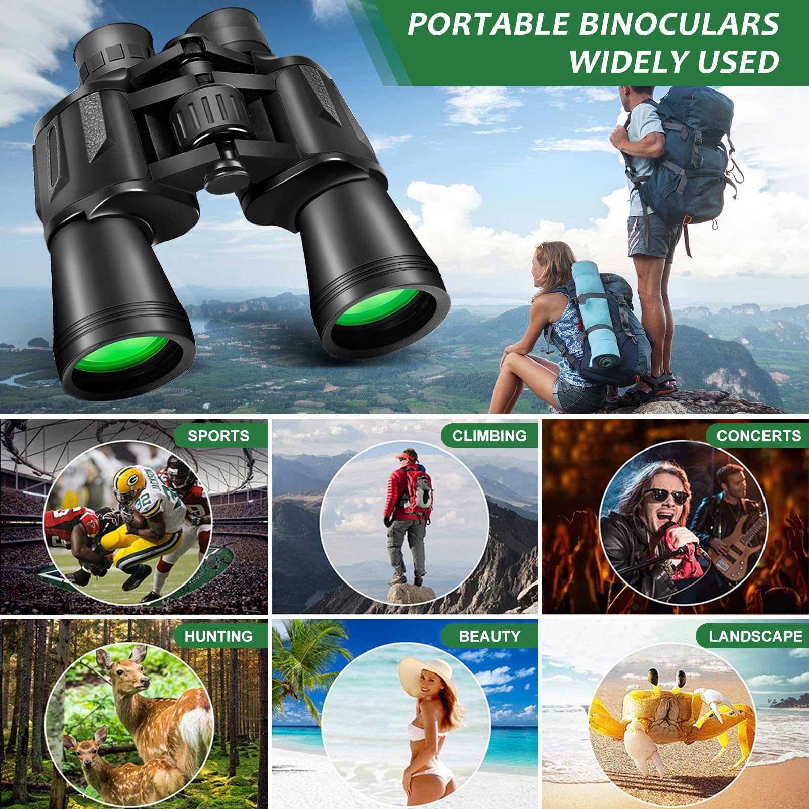 20x50 High Power Binoculars for Adults Bird Watching,Waterproof Binoculars Telescope with Clear Vision, BAK4 Prism, FMC Lens, Ideal Essenstials for Travel Camping Hiking Football Games Black — view 7