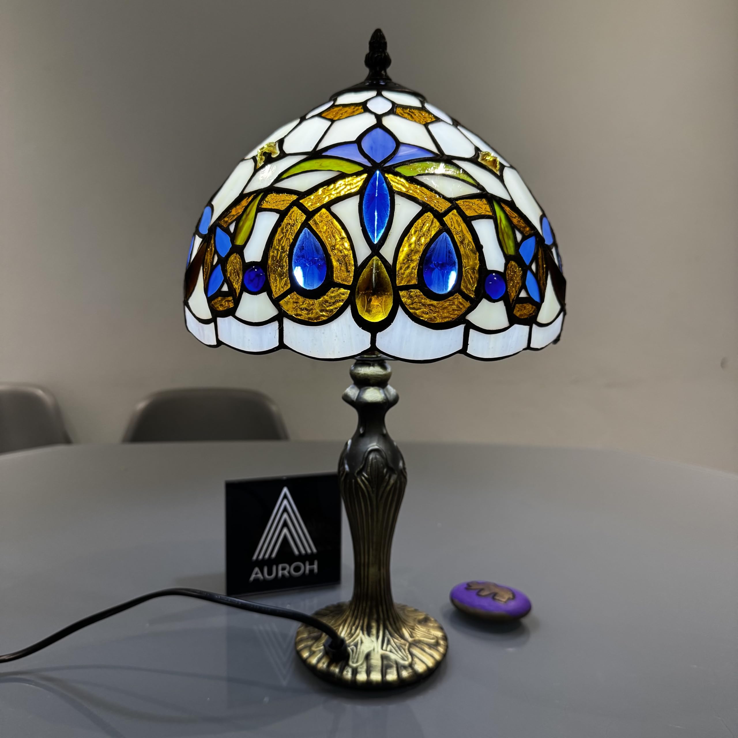 Auroh Tiffany Style Table Lamp Stained Glass Handcrafted Lampshade Antique Design Base Table Lamps for Living Room Bedside Desk Bedroom Coffee (TFTL-1004)