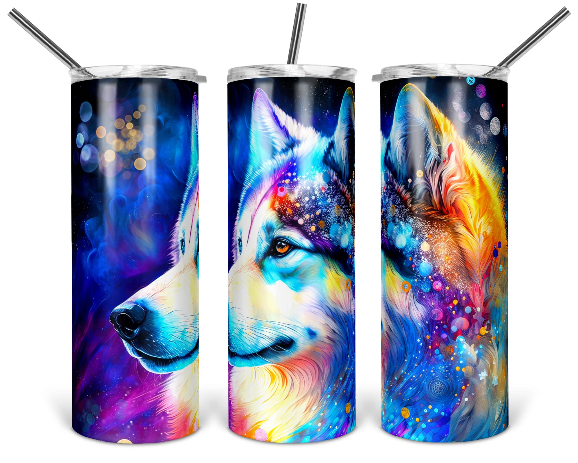 Husky Tumbler with Straw - 20 oz Stainless Steel Travel Cup with Lid - Husky Gifts for Husky Lovers - Printed Design