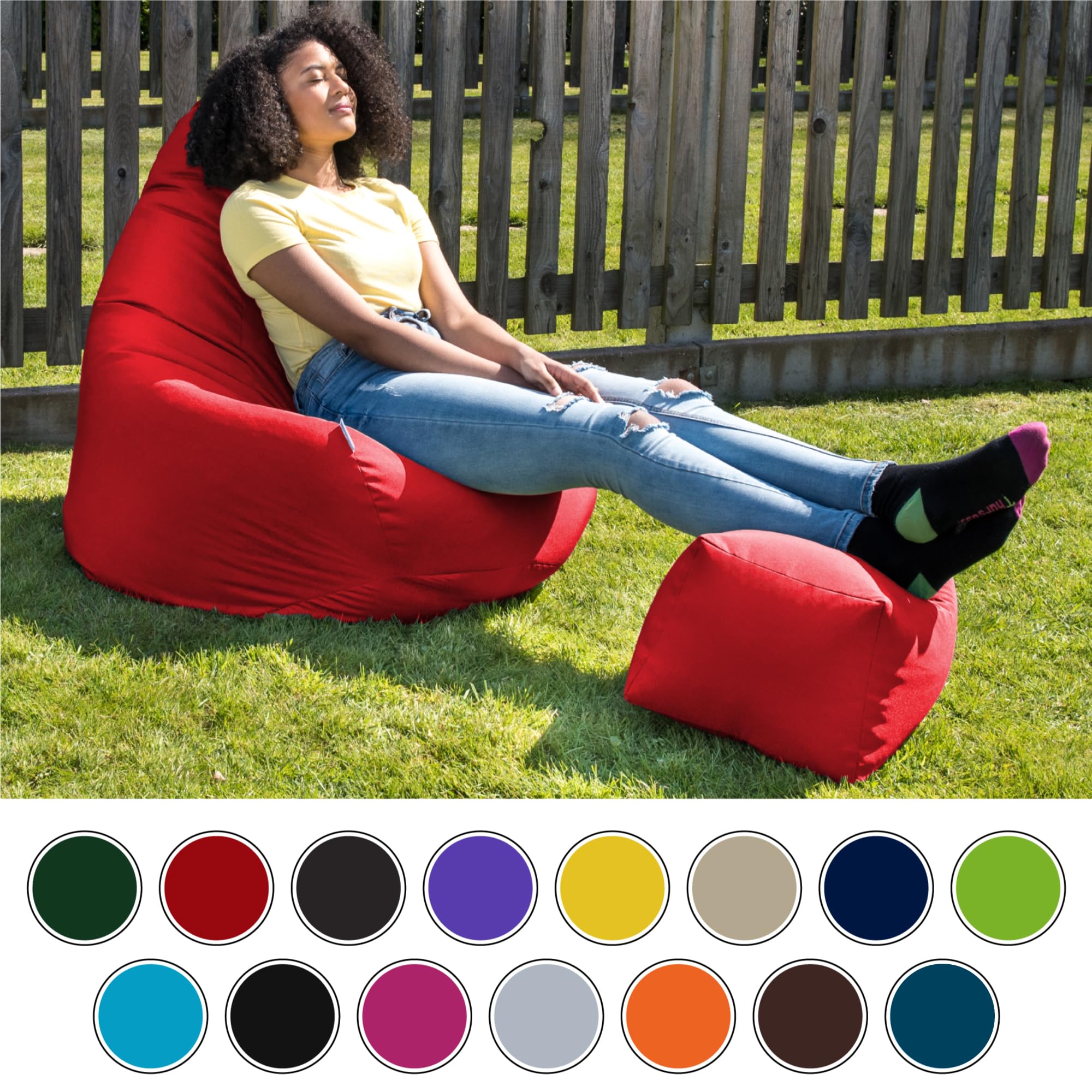 Loft 25 Sedia Gaming Bean Bag per Adulti | Seduta A Sacco per Esterni e Interni | Resistente all'Acqua Pouf | Puff Poltrona Sacco con Schienale (Bean Bag + Poggiapiedi, Verde)