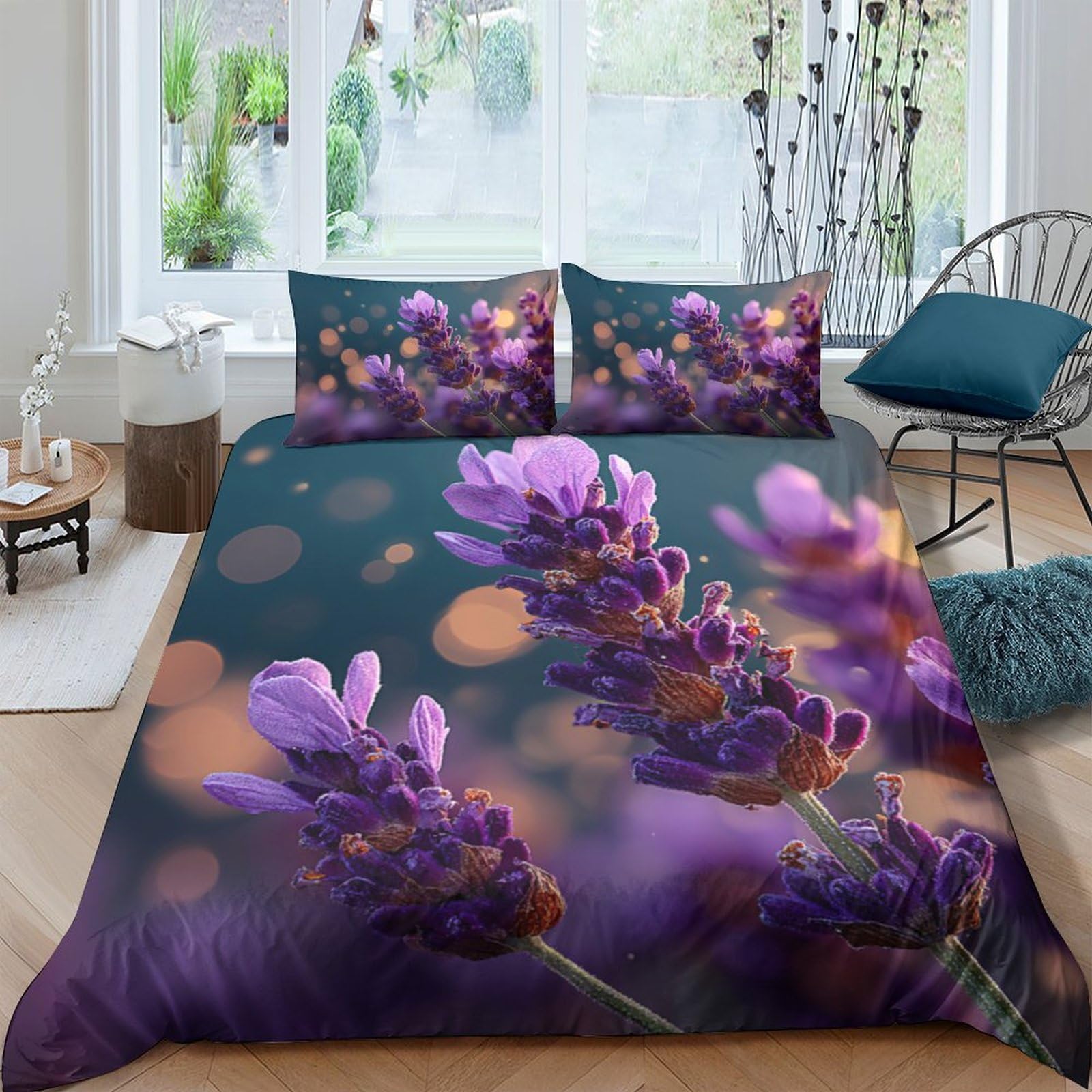 Ctjqhvkz Style-5 3D Printed Lavender Blossom Fitted Sheet Microfiber Soft Bed Cover Purple Floral Bedroom Decor Protection Single（135X200cm）