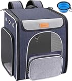 Cat Carrier Backpack&comma; Breathable Rucksack for Cats and Small Dogs&comma;Foldable Dog Carrier Backpack with Inner Safety Leash &plus; Folding Dog Bowl Ideal for Hiking Traveling Outdoor Use