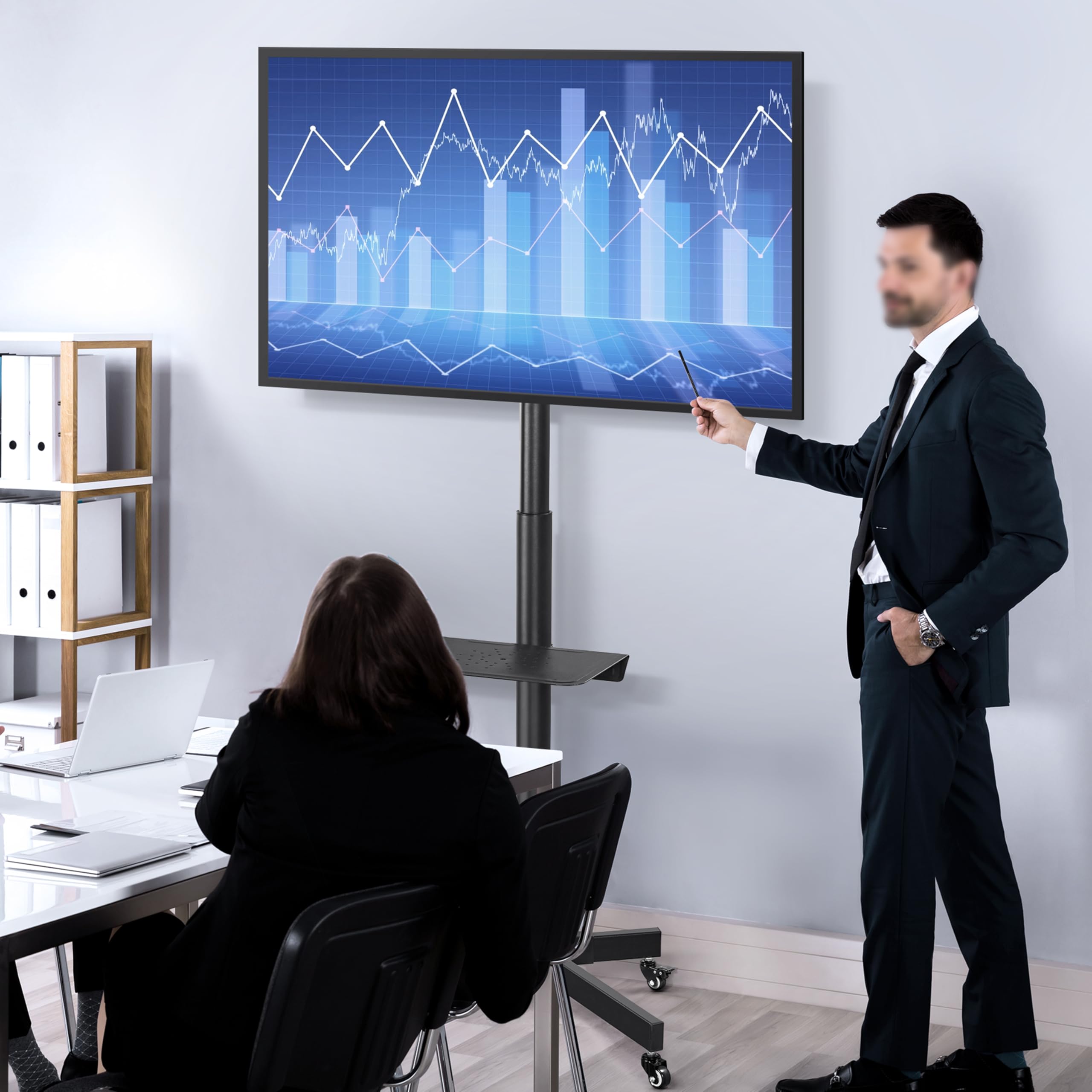 Supporto TV da Pavimento Staffa TV con Ruote per Schermi Plasma LCD LED da 23-60 Pollici Fino a 25 kg Vesa 400 X 400 mm Altezza e Angolo Regolabili