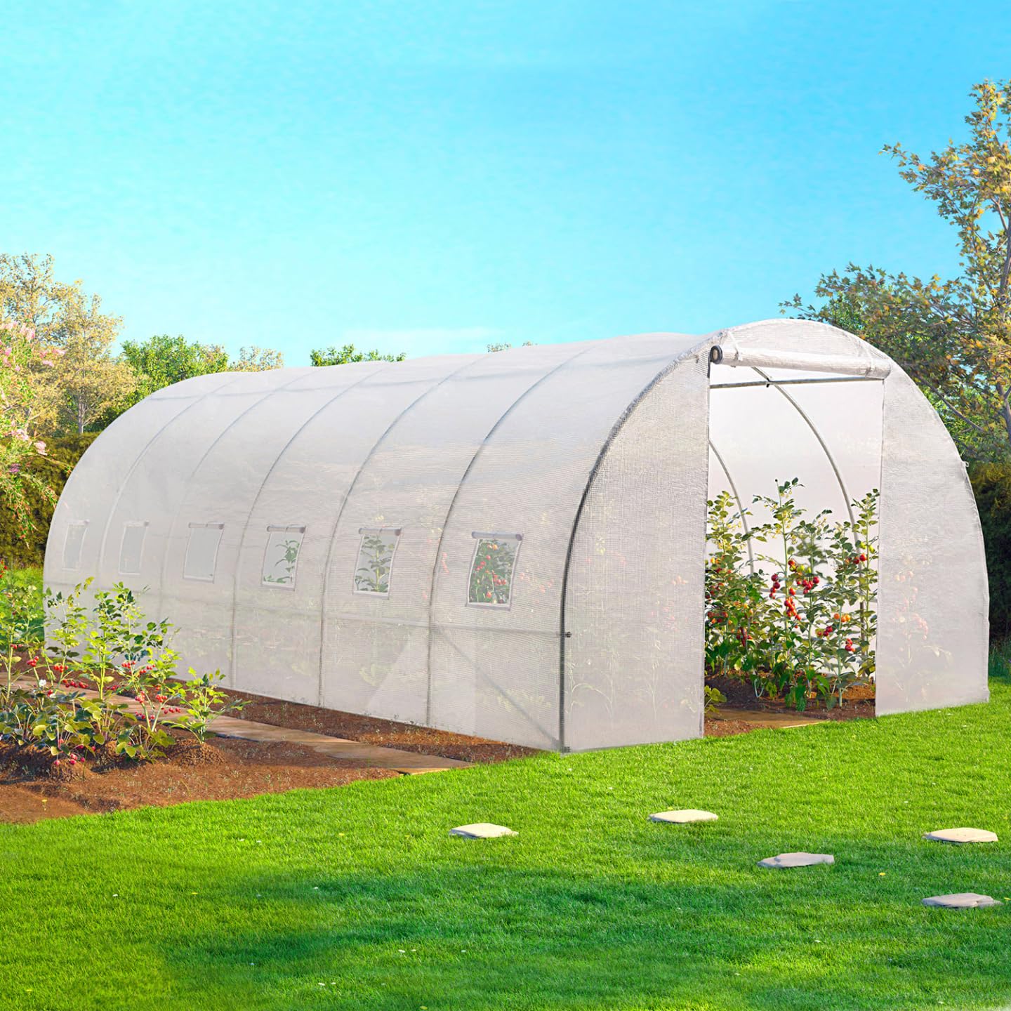 IDMarket - Serre Tunnel de Jardin 4 Saisons 18M² Blanche Gamme maraîchère CRIMÉE 6x3M