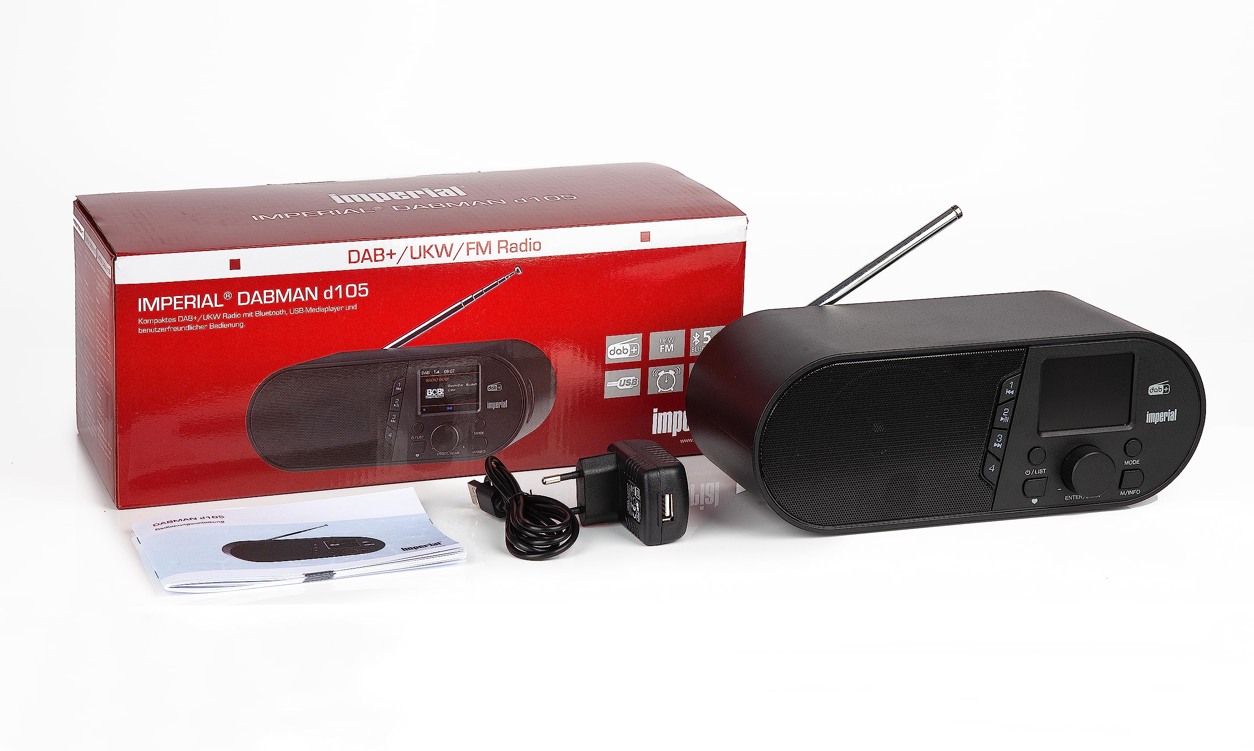 Imperial DABMAN d105 - Radio Dab+ avec Bluetooth (écran Couleur, Bluetooth 5.1, USB, Alimentation Secteur, Fonctionnement avec Batterie Externe Possible) - Noir