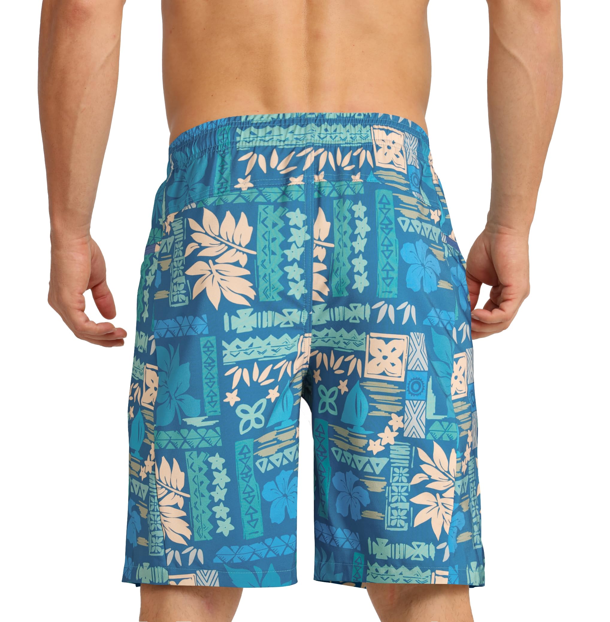 APTRO Bañador largo para hombre con forro de compresión, de secado rápido, 2 en 1, con bolsillo con cremallera, pantalones interiores, surf, playa