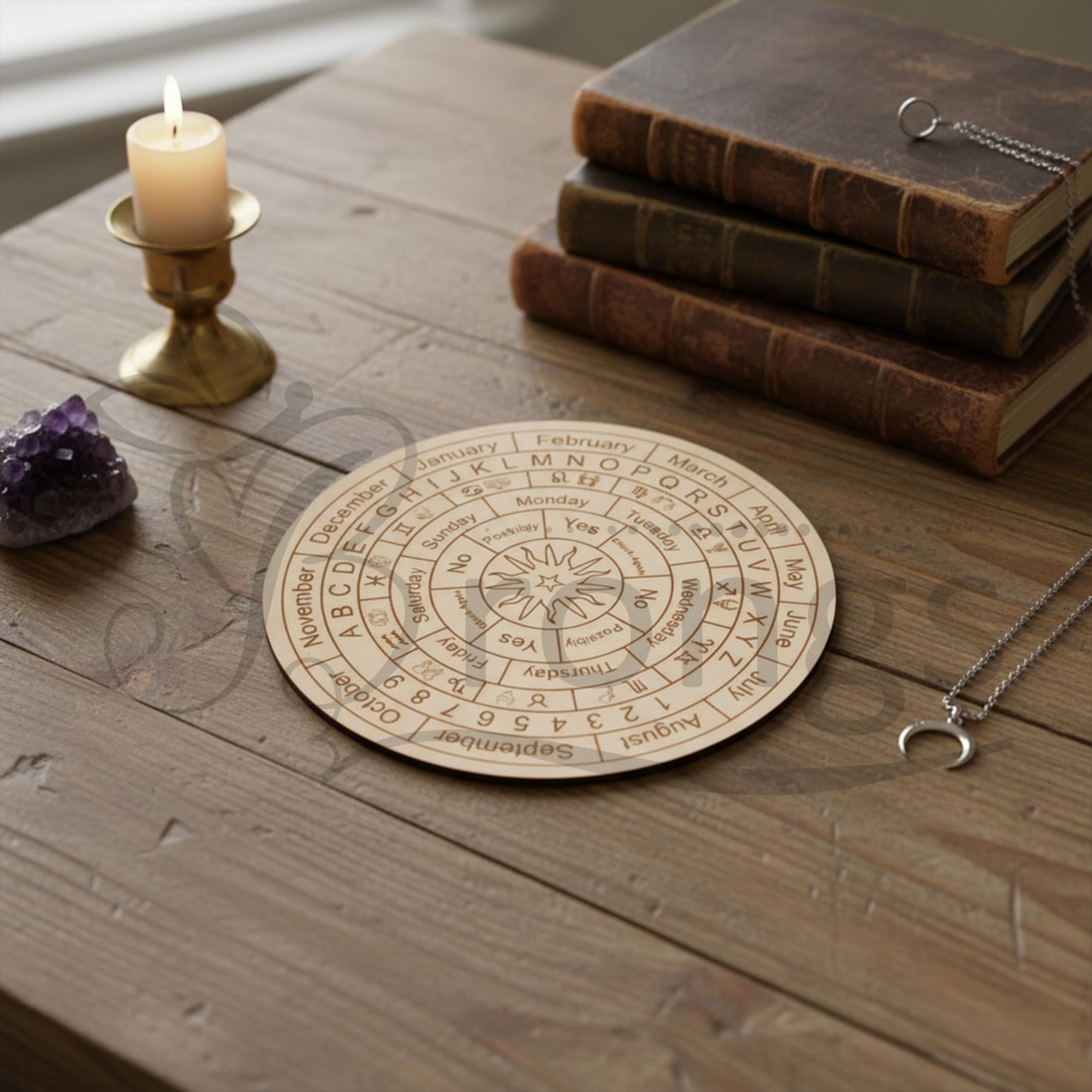 BRONGS Dowsing Board with Clear Quartz Pendulum |Size- 9 Inch | Dowsing Board | Metaphysical Message Board | Acrylic Divination Board | Spirit Board | Witch Board | 4