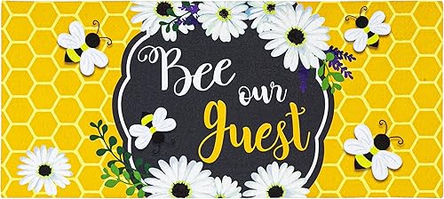 Evergreen Sassafras Bee Our Guest Frame - Tapete de entrada intercambiable para interiores y exteriores, 22 x 10 pulgadas, parte trasera