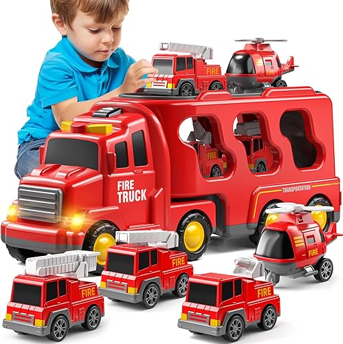 Juguetes de camión para niños de 3, 4, 5, 6 años, juguetes de automóvil para niños pequeños de 3 a 5 años, juguetes de fuego, conjunto de vehículos