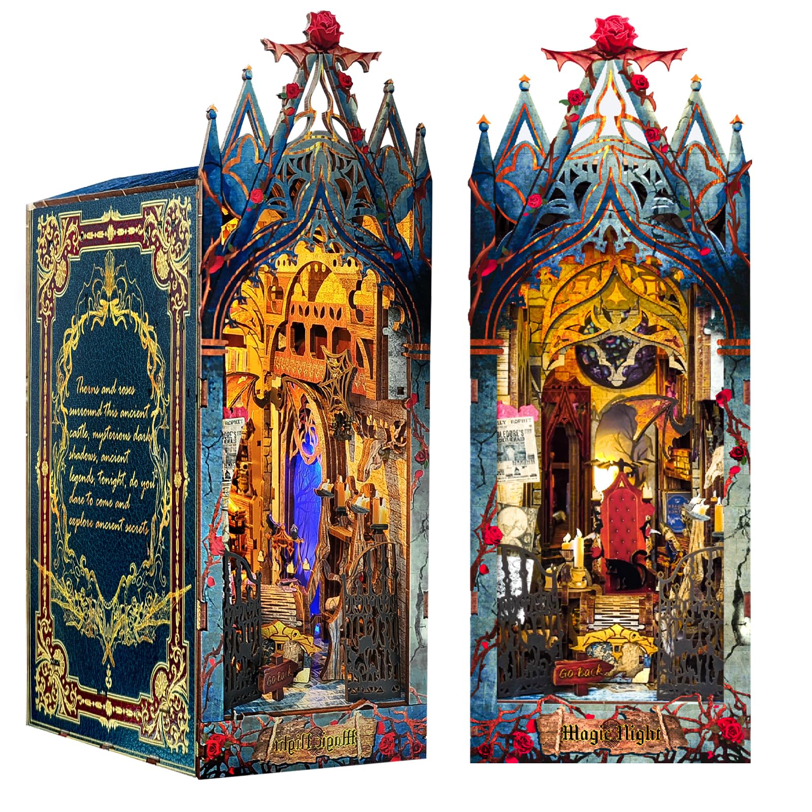 Book Nook - Kit fai da te: casa delle bambole in legno in miniatura con mobili e luce a LED, puzzle in legno 3D, kit per modellini per persone di età superiore ai 14 anni
