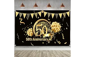 50th Anniversary Backdrop: Extra-Large Black and Gold Fabric Celebration Decor