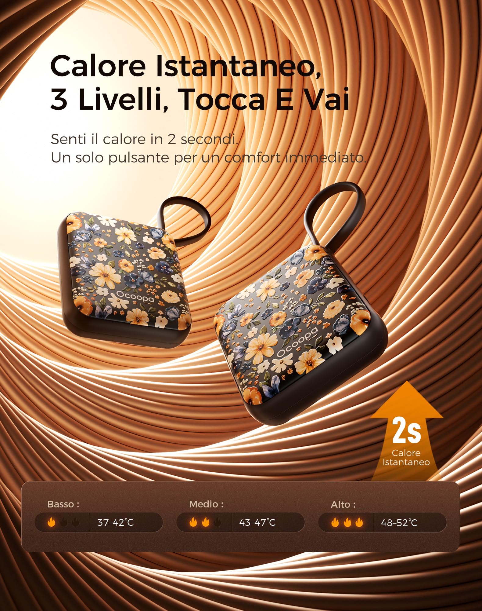 OCOOPA Scaldamani Elettrico 2 Pezzi, Portatile Scalda Mani USB Ricaricabile 4000mAh, 3 Livelli fino a 52°C, Utile Regalo di Natale, Ideale per Sci Invernale, Viaggi e Attività all’Aria Aperta,UT5 Nano