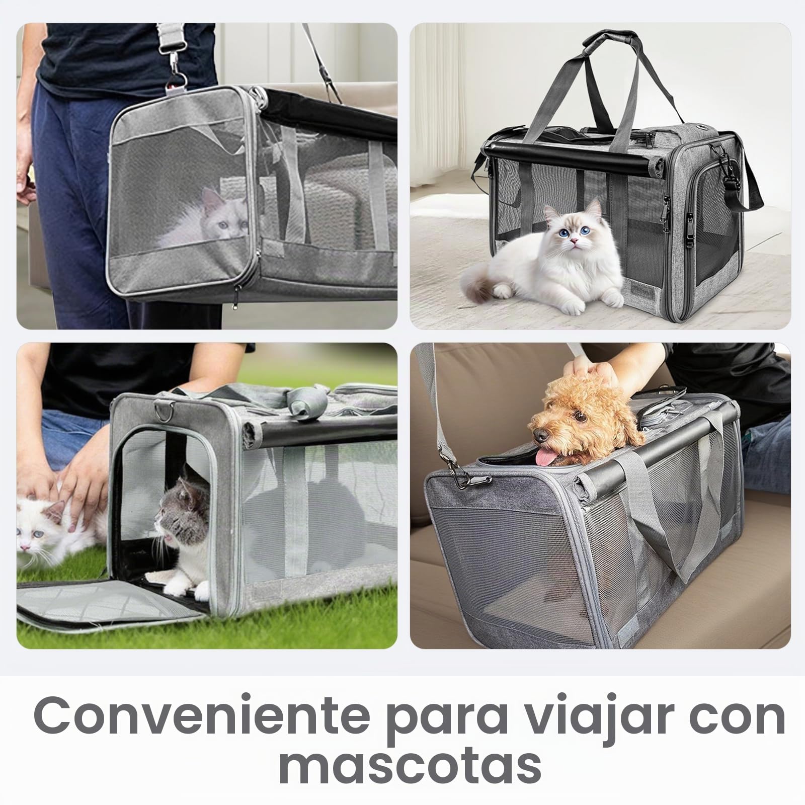 Transportín Gato Plegable – Bolsa Transporte para Gato y Perro Pequeño hasta 9kg – 46×30×30cm con Ventana, Bolsillo y Malla Transpirable (Gris Oscuro)