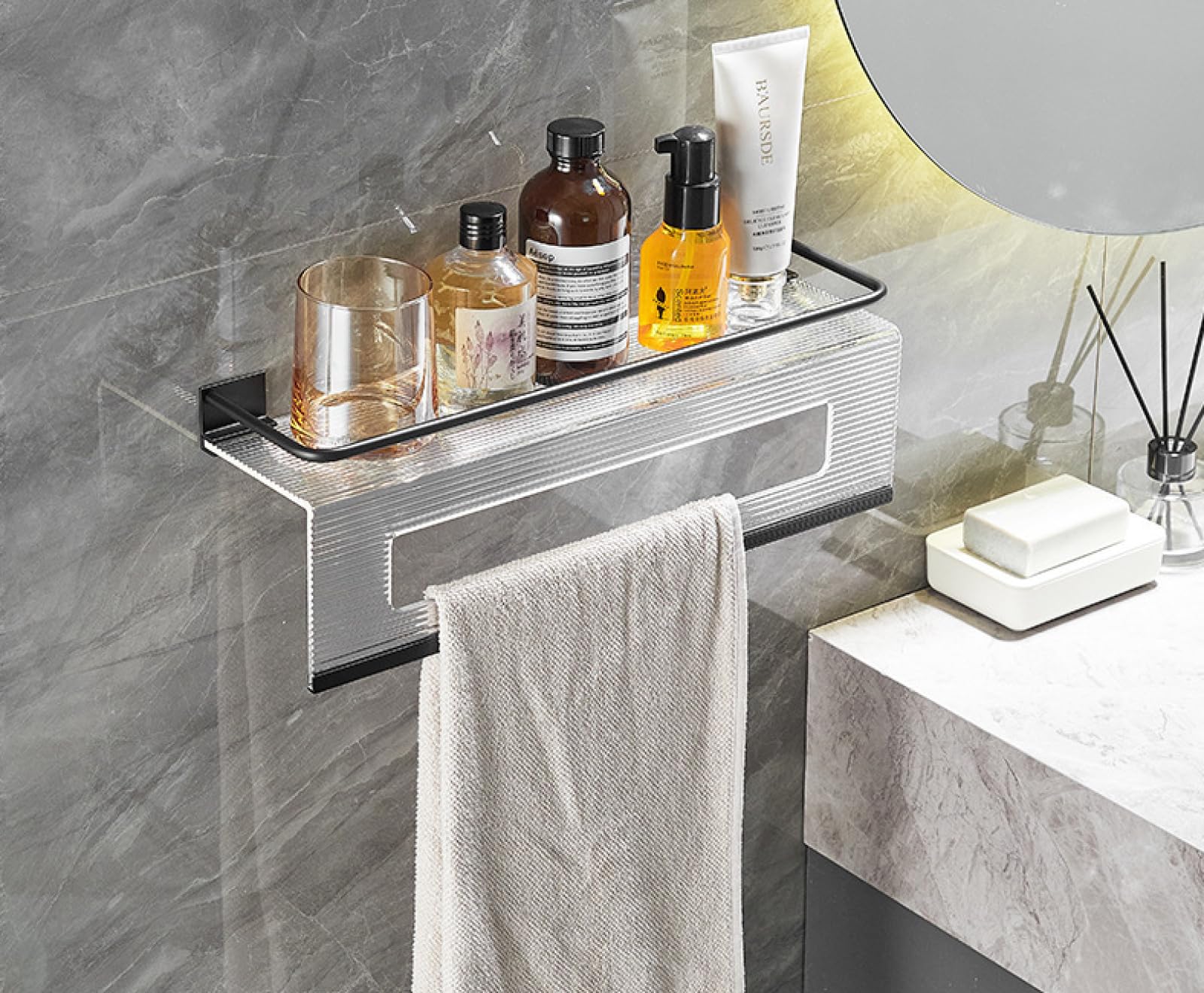 Badezimmer-Ablage, WC-Handtuchhalter, WC-Wand-Ablage, Wellbandkante 60 lang