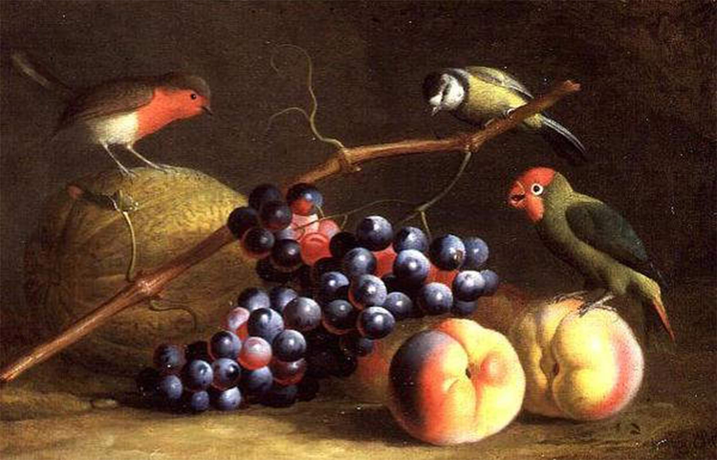 Tableau trois oiseaux avec des raisins affiche impression d'art 60x90cm - 5
