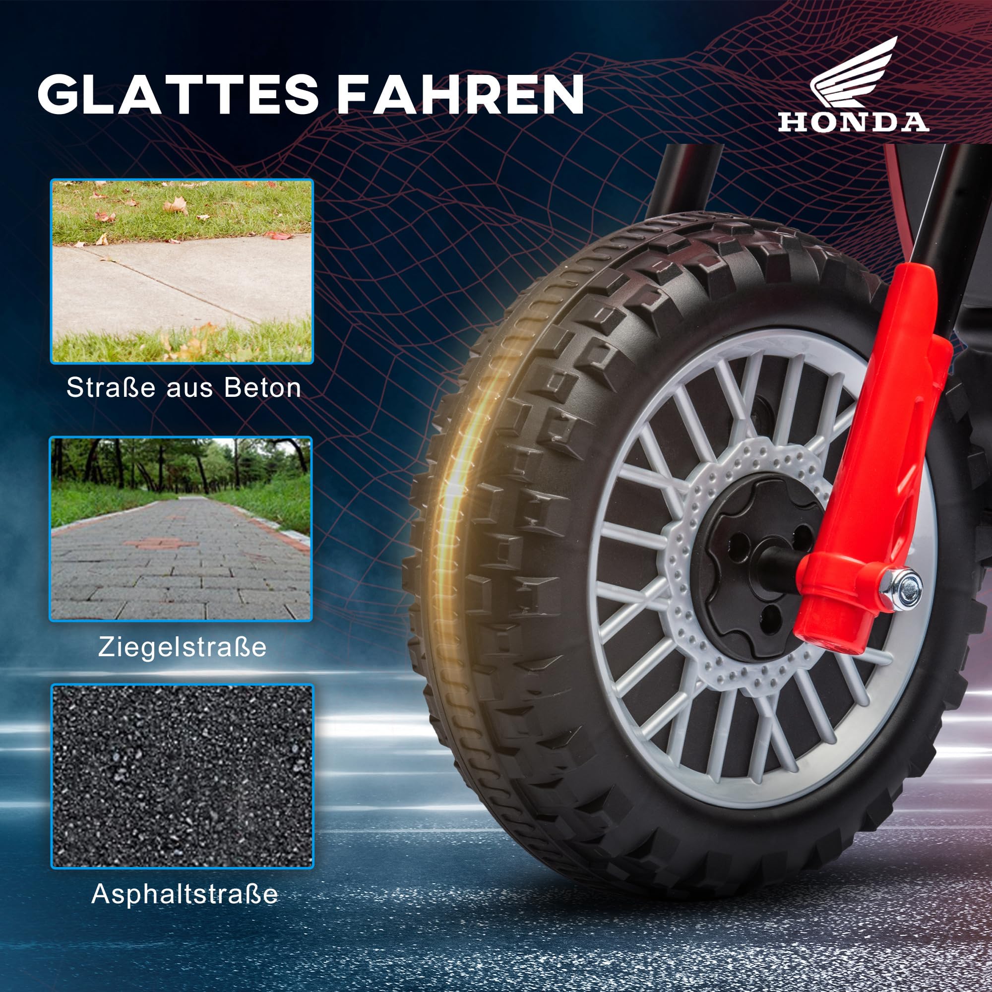 HOMCOM Elektro Kindermotorrad mit Hupe für Kinder von 1,5-3 Jahren Rot | Elektrisch, Elektromotorrad, Startup-Musik, Kinder Elektro Motorrad