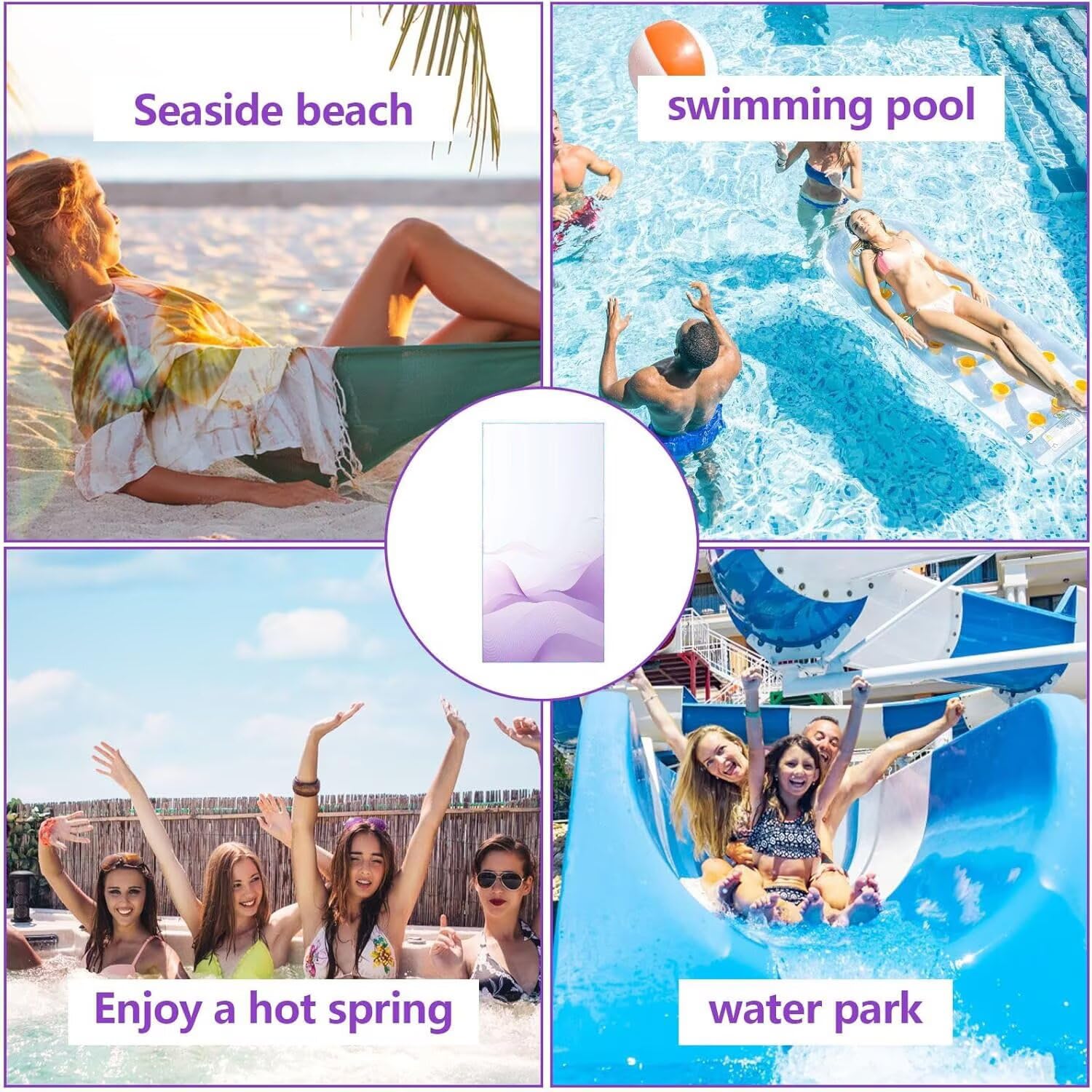 Strandtuch XXL, Mikrofaser Handtuch 2er Set 90 x 200 cm Groß Badetuch, Violett Strandtuch Schnell Trocknendes, Sandbeständig, Summer Must Haves, Saunahandtuch Herren, Geschenke für Frauen C-1110