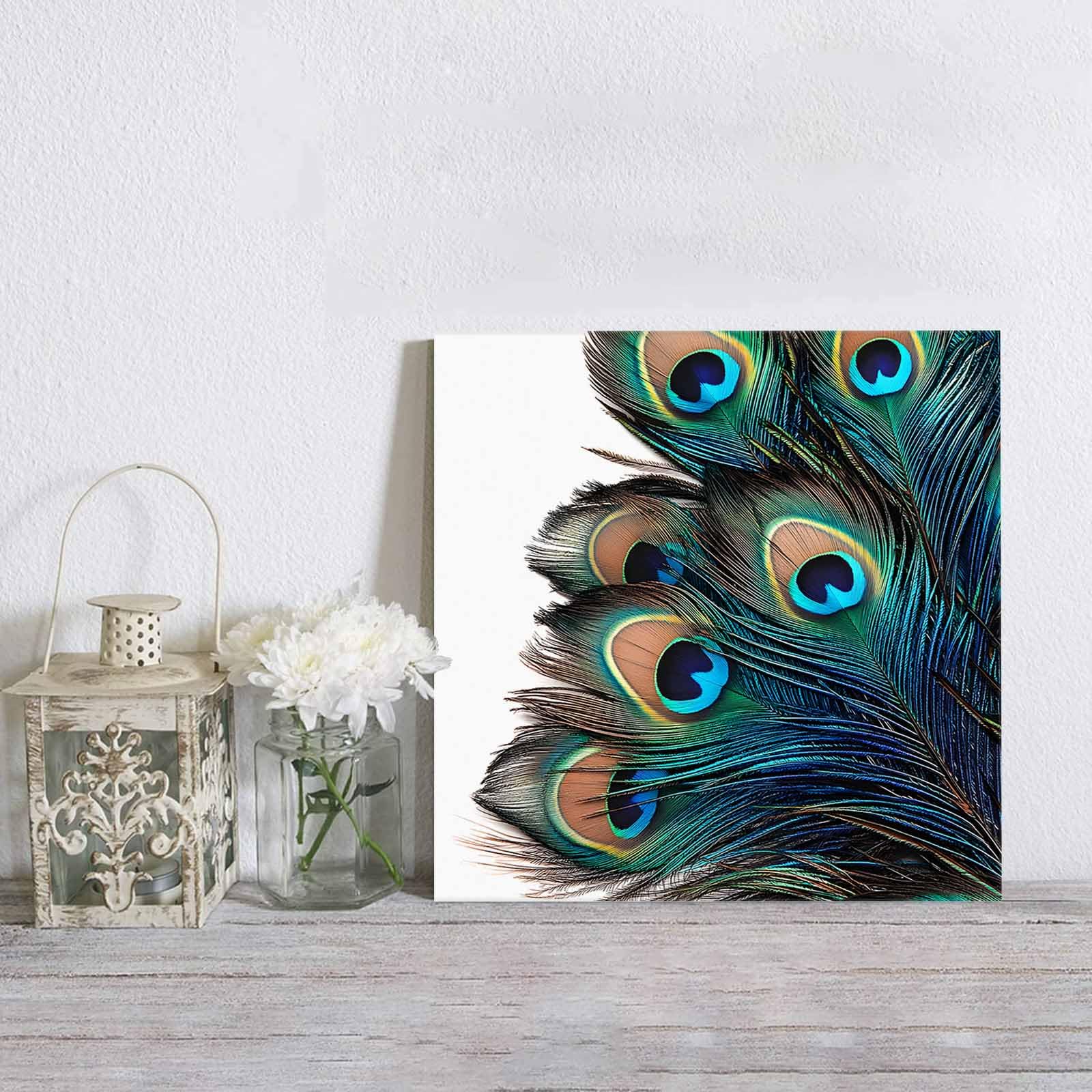 Wandkunstdruck Pfauenfedern 45x30cm - Gerahmtes Leinwandbild Für Wohnzimmer & Büro