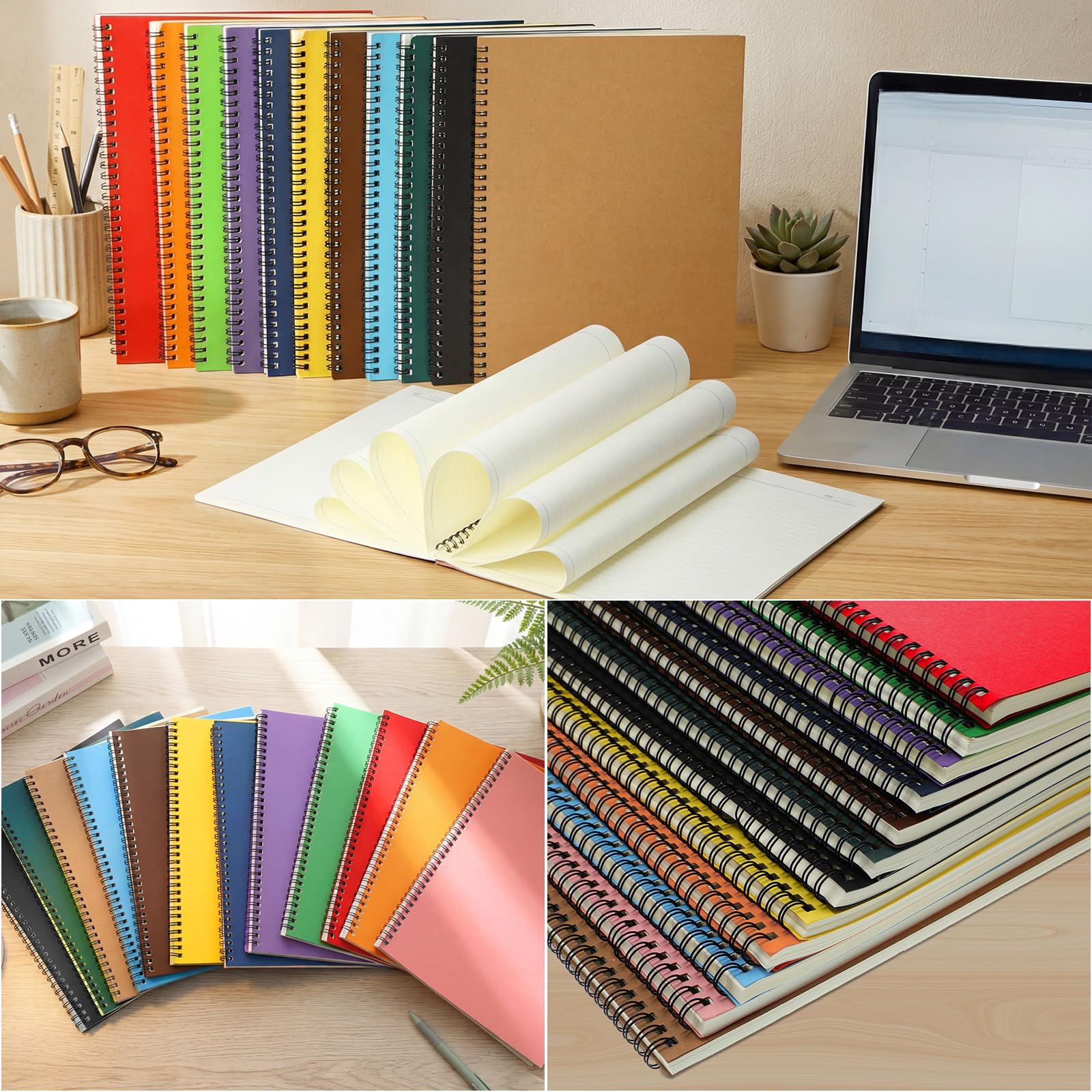 Leelosp 12 cuadernos pequeños en espiral rayados con espiral, cuaderno de rayas universitarias, cubierta de papel kraft, 120 páginas para el trabajo (multicolor, 8.5 x 11 pulgadas)
