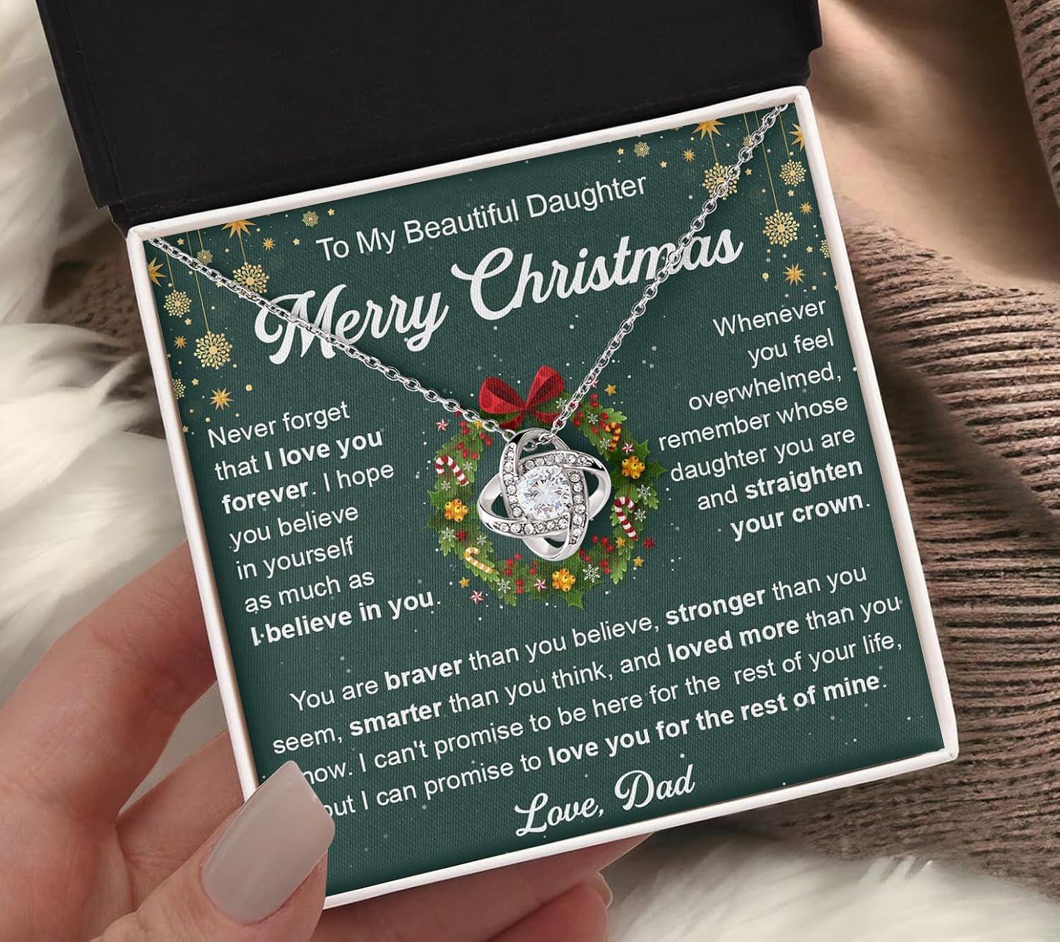 Daughter Gift From Dad, To My Daughter Love Knot Necklace From Dad With Heartfelt Message, Jewelry Gifts From Daddy, Valentines Day, Graduation, Birthday, Christmas Gift From Daddy