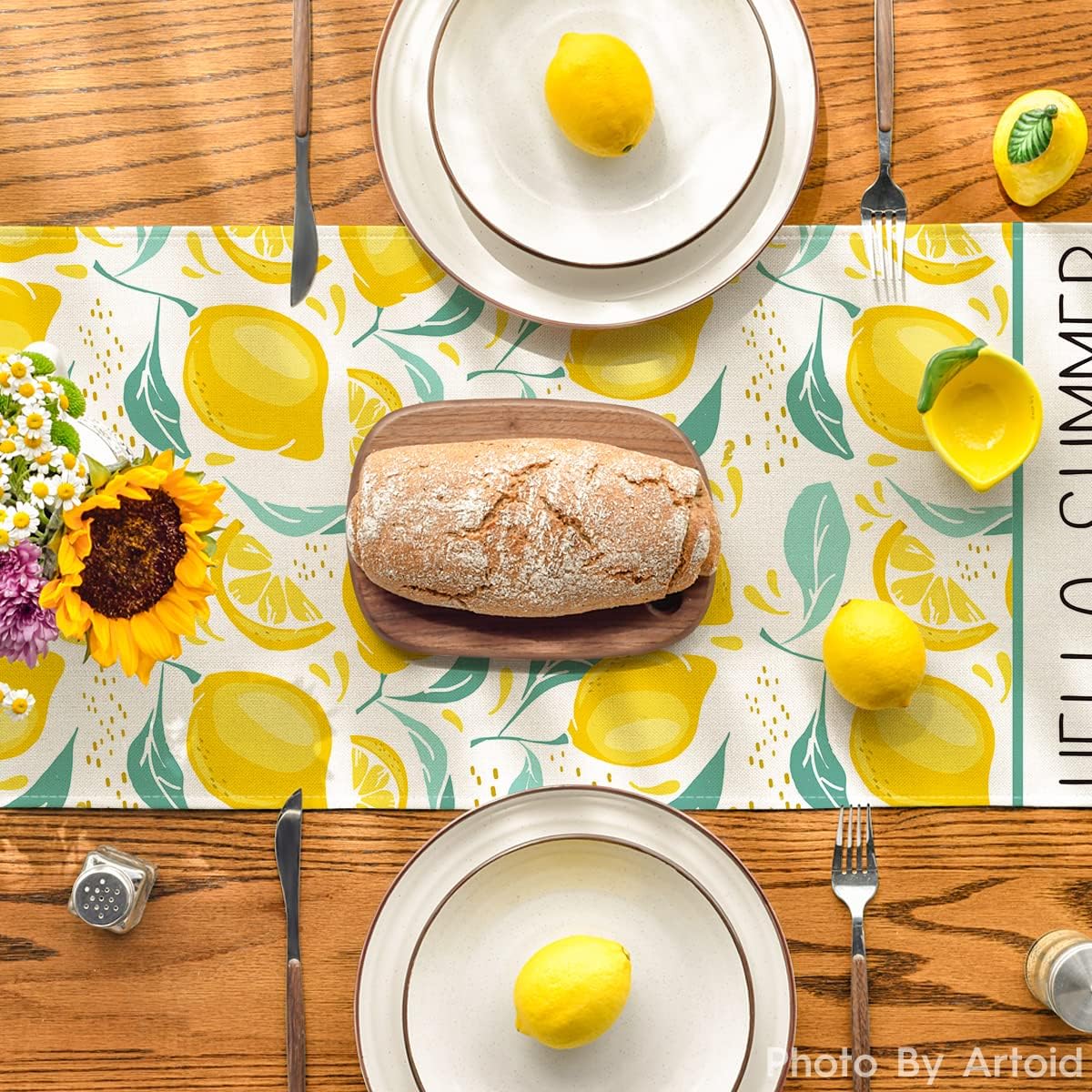 Artoid Mode Hello Summer Lemon Table Runner, Seasonal Spring Summer Fruit Kitchen Dining Table Decoration for Home Party Decor 13 x 90 Inch