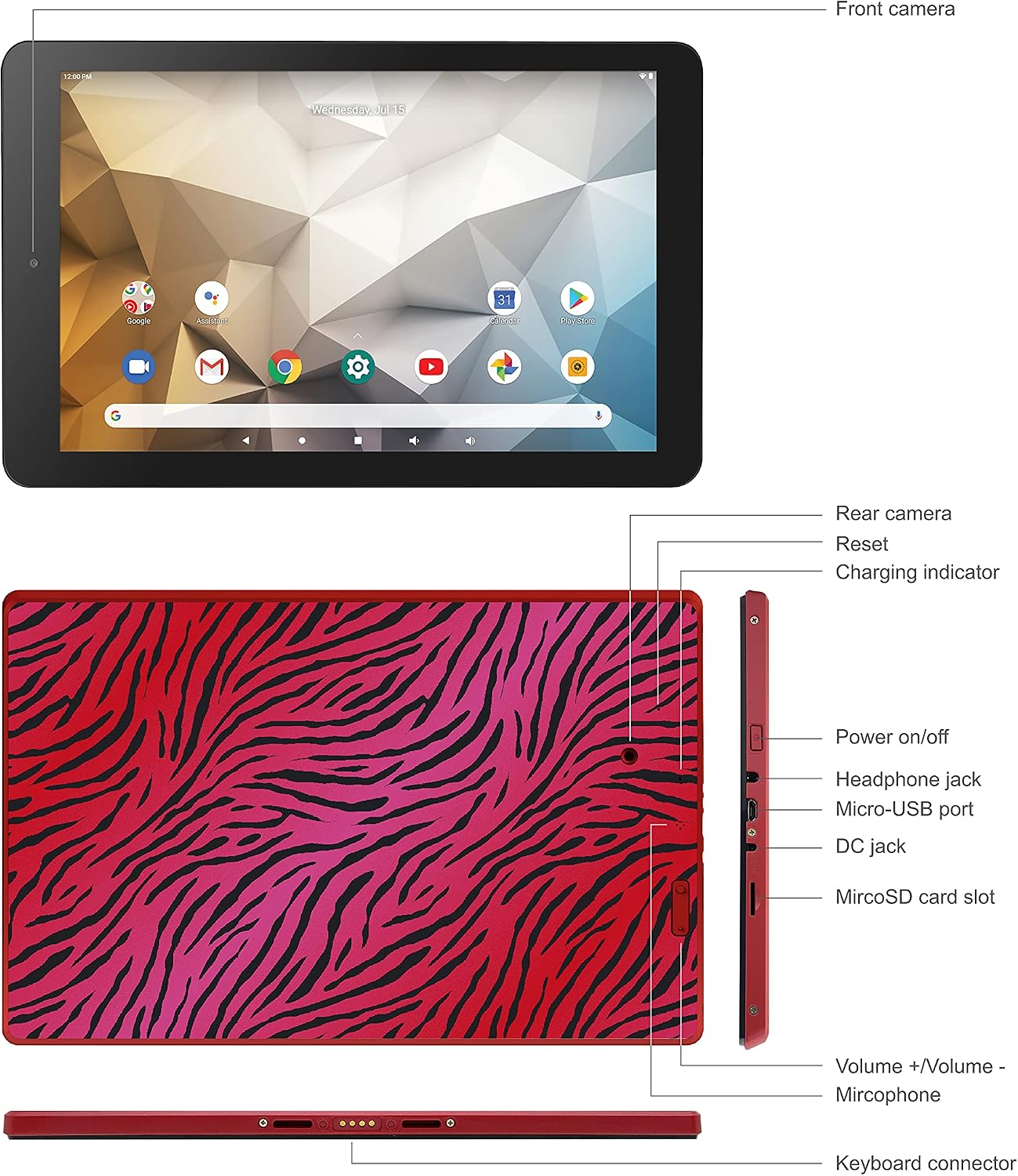 RCA 10 Inch 2GB RAM 32GB Storage Quad-Core IPS HD Touchscreen WiFi Bluetooth with Detachable Keyboard Android 10 Tablet Bundle w/32GB SD Card (Ombre Tiger)