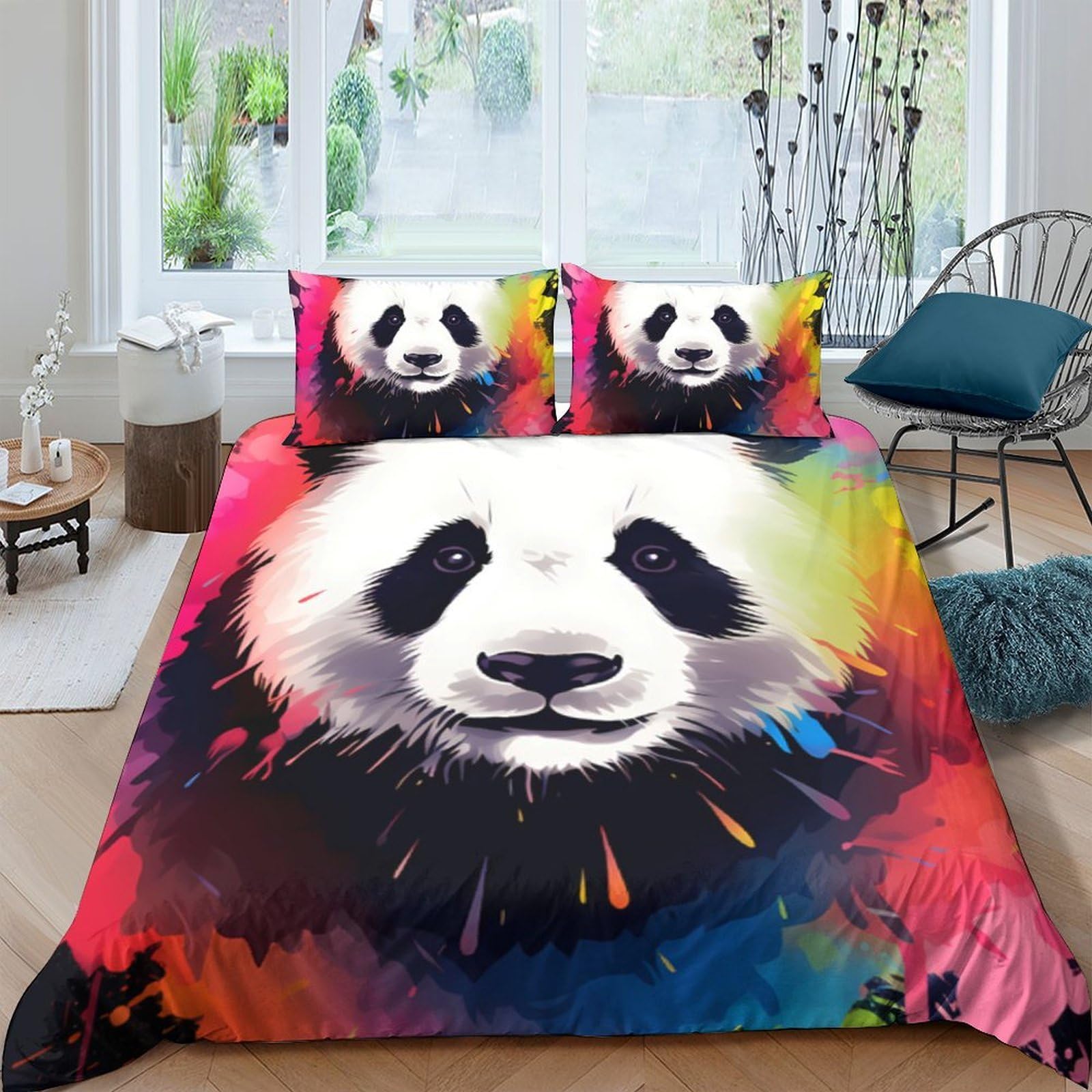 Ctjqhvkz Style-8 3D Printed Colorful Panda Fitted Sheet Microfiber Unique Artful Panda Bed Sheet For Bedroom Dorm Mattress Decor Single（135X200cm）