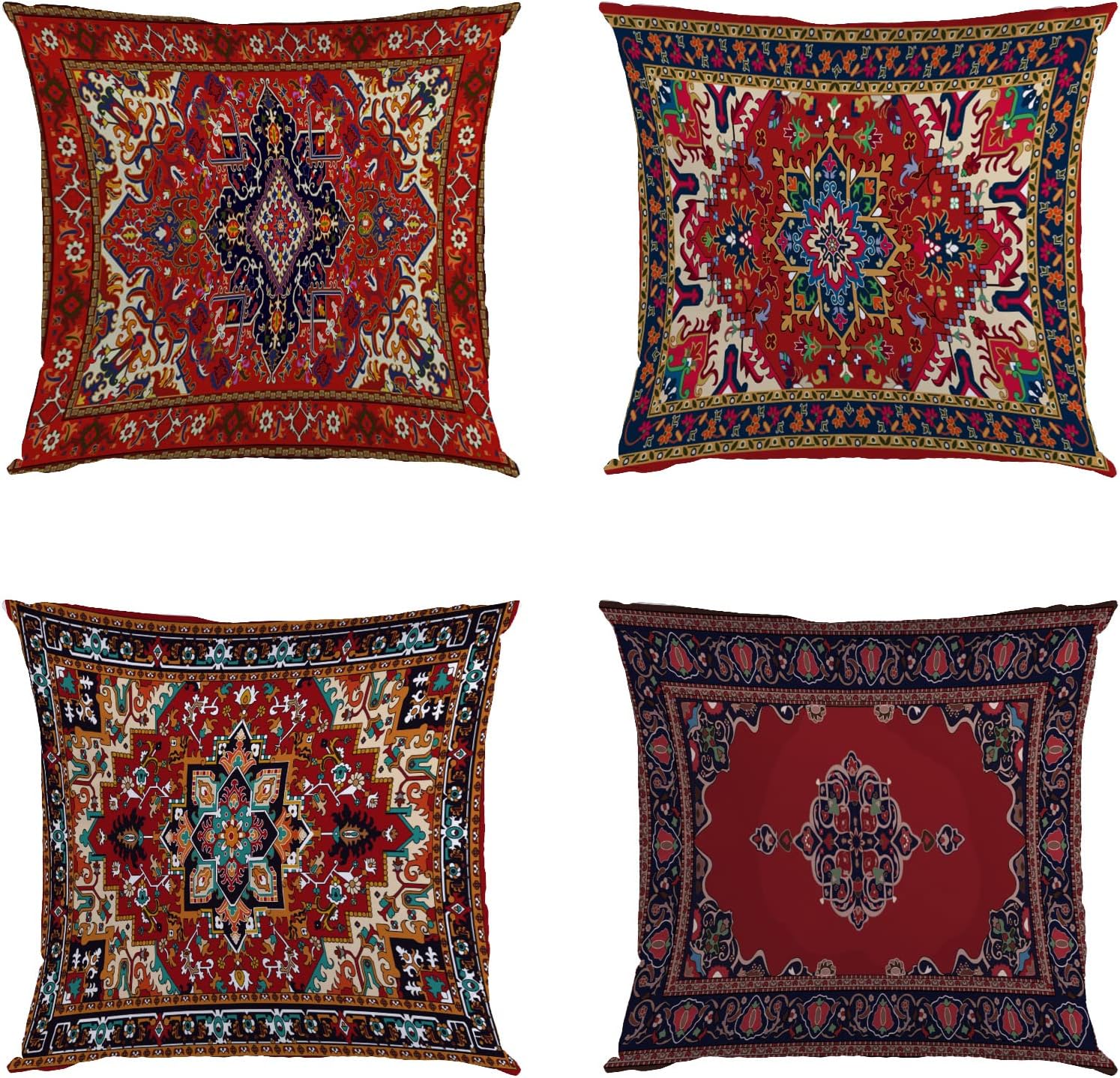 Qucena Persian Pillow Covers Set 18x18 of 4 Red Boho Tribal