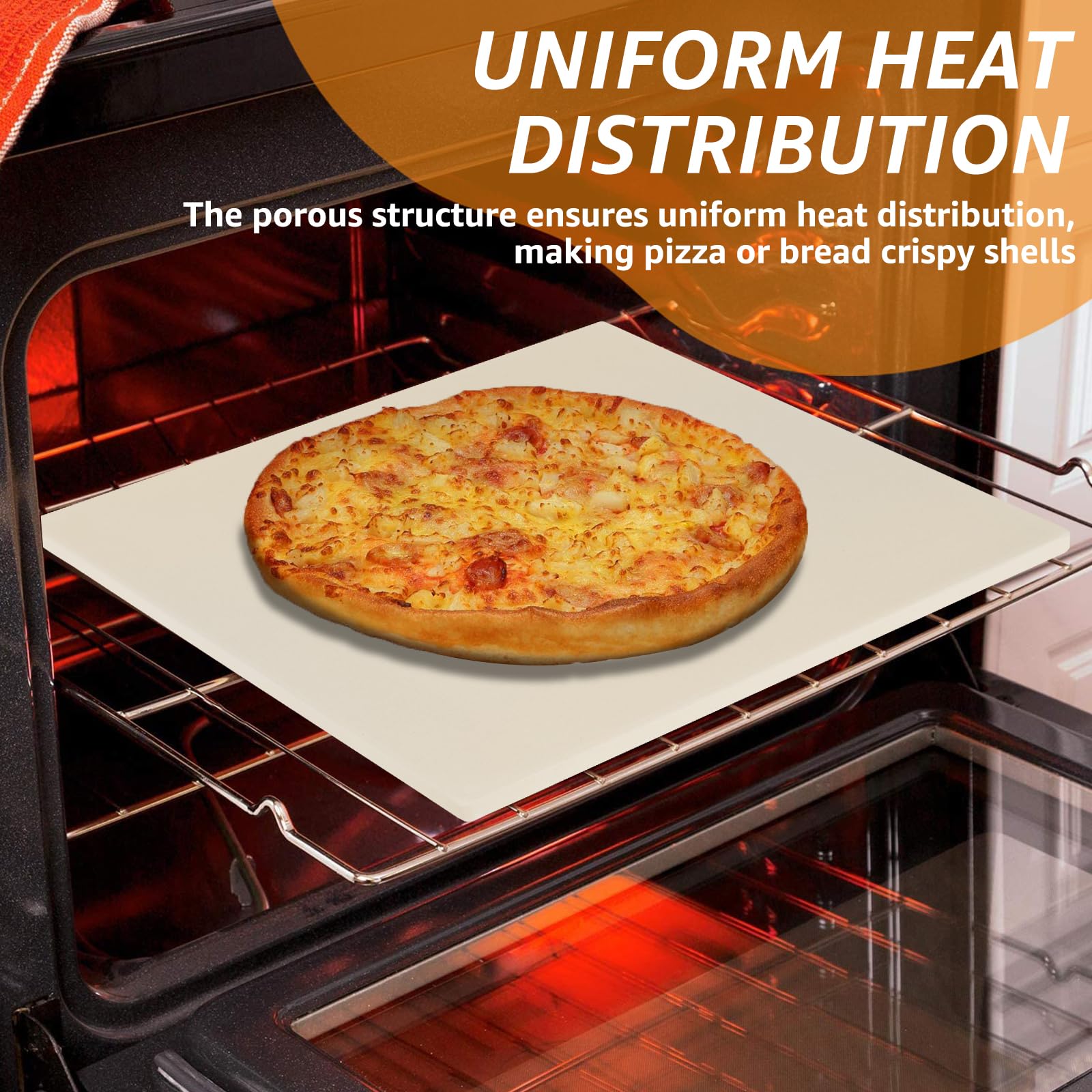 Kamień do pizzy 30,5 x 30,5 cm, kwadratowy, kordieryt, odporny na wysoką temperaturę, 800°C, trwały, gładki, kamień do pizzy, do chrupiącej pizzy, chleba, ciastek, piekarnika, grilla, pieca do pizzy