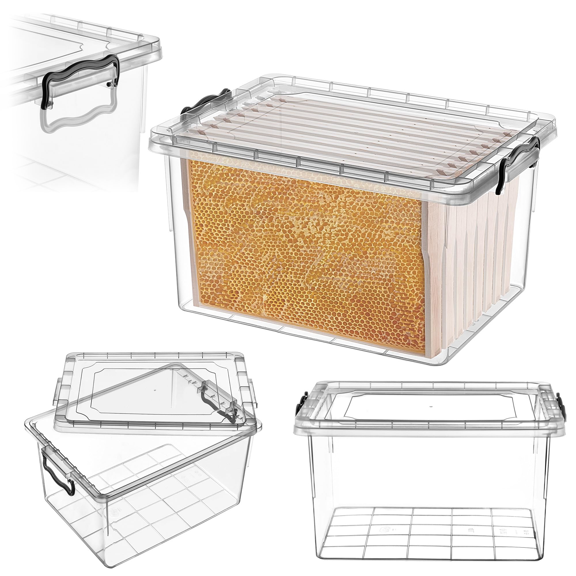 KADAX Caja de transporte de 30 L para marcos de 412 x 412 mm (+/- 2 mm), caja de almacenamiento de 48 x 33 x 28,5 cm con tapa para guardar y transportar miel de forma segura