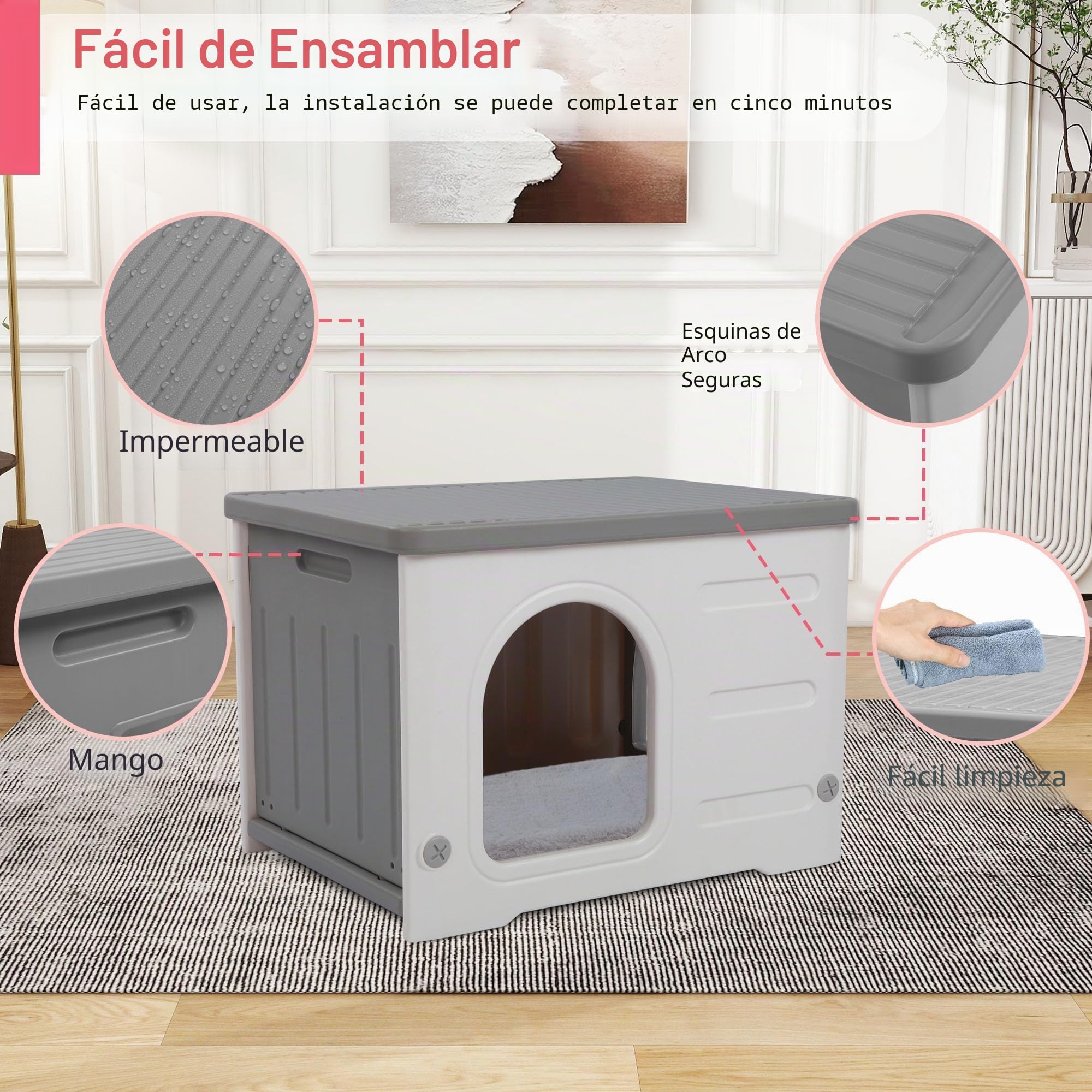 Casas para gatos de interior de plástico salvaje al aire libre para mascotas pequeñas y medianas, color gris