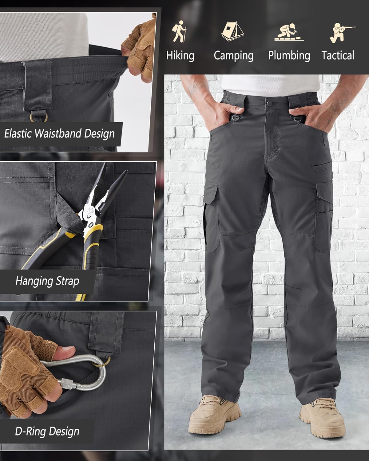 IGOLUMON Men's Stretch Tactical Pants,Ripstop Cargo Pants with 11 Pockets, Lightweight Outdoor EDC Work Hiking Pants - Image 5