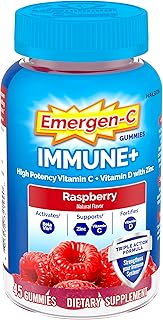 Immune+ Triple Action Immune Support Gummies, BetaVia (R), 1000mg Vitamin C, B Vitamins, Vitamin D and Antioxidants, Raspberry – 45 Count