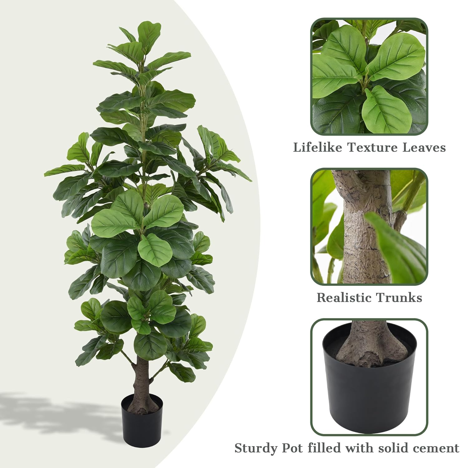 Artificial Fiddle Leaf Fig Tree 6ft - Tall Faux Ficus Lyrata Plant with Realistic Leaves and Large Trunk, 72" Fake Fig Tree in Pot for Home Living Room Office Porch Indoor Decor Perfect Housewarming - Image 3