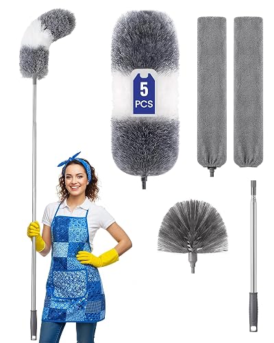 Extra-Long Dusters Kits with Extension Pole, Cobweb Duster, Microfiber Dusting