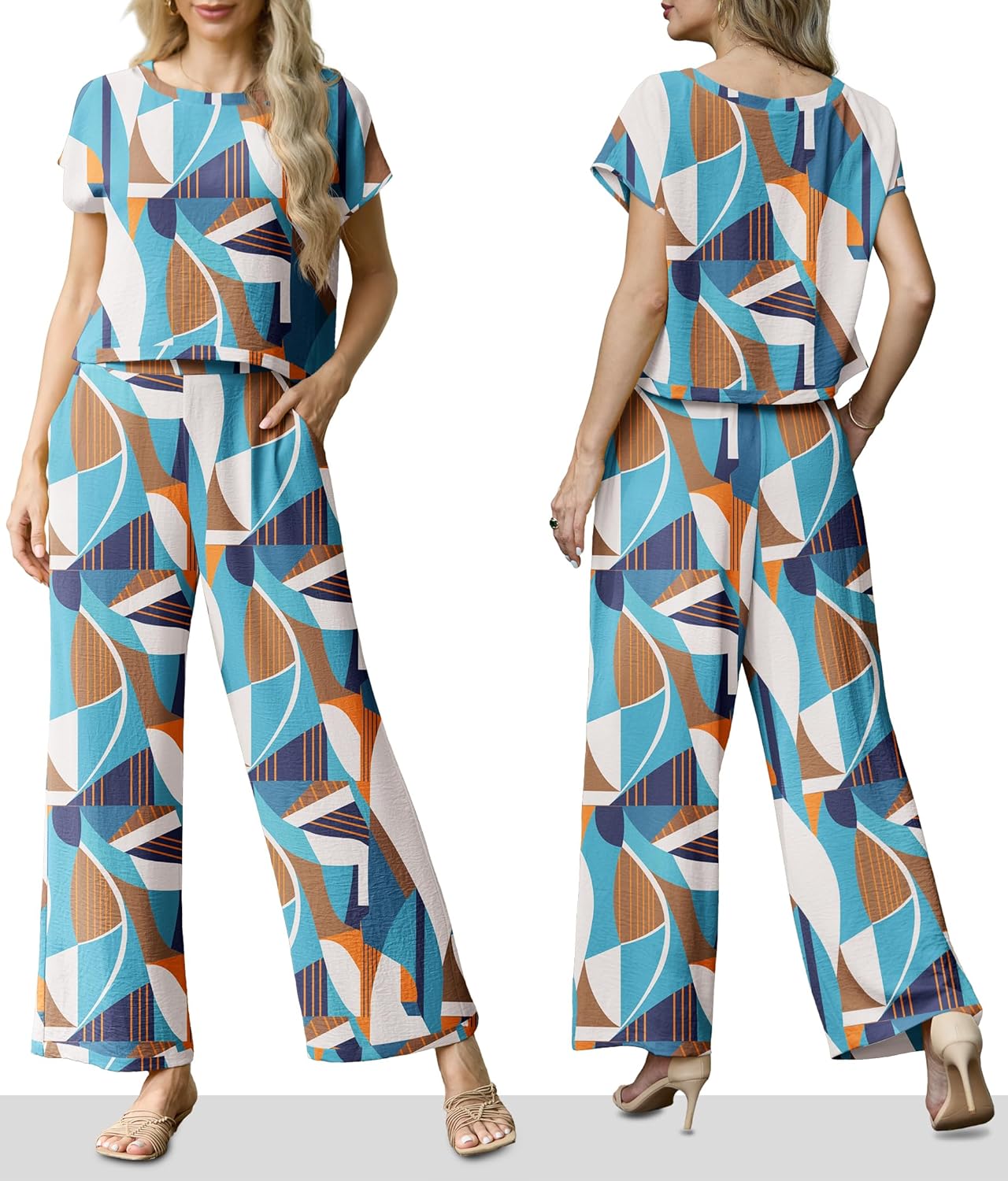 Lepunuo 2 Piece Sets for Women Summer Cap Sleeve Crop Top Wide Leg Pants Matching Lounge Set Vacation Beach Travel Outfits - Image 4