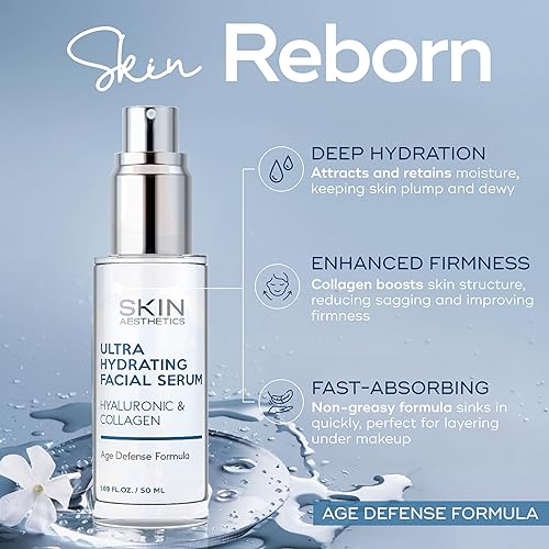 Miniatura 2 de Suero de ácido hialurónico para cara, probado por dermatólogos, con colágeno para antienvejecimiento, ultra hidratante, líneas finas, arrugas y