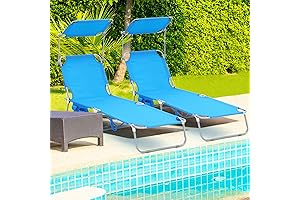 2 Pcs Foldable Beach Lounge Chair with 360° Canopy Sun Shade