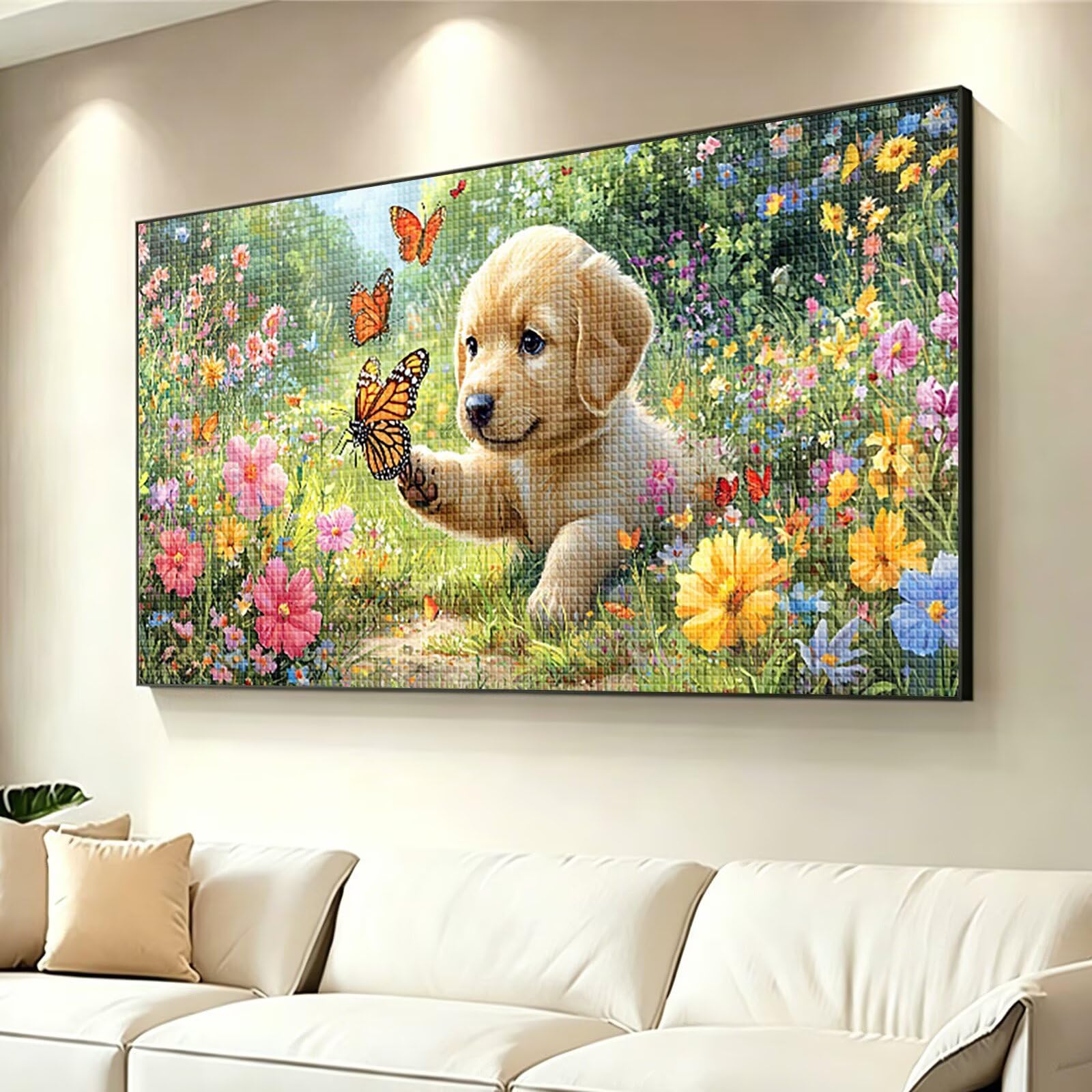 Diamond Painting Adultos Perro Pintura Diamante, Mariposa Diamond Painting 5D Completo, DIY Cuadrado Bordado Punto de Cruz Cuadros de Diamantes Kit para Decoracion Hogar, Regalo Mujer 160x80cm 0J-320