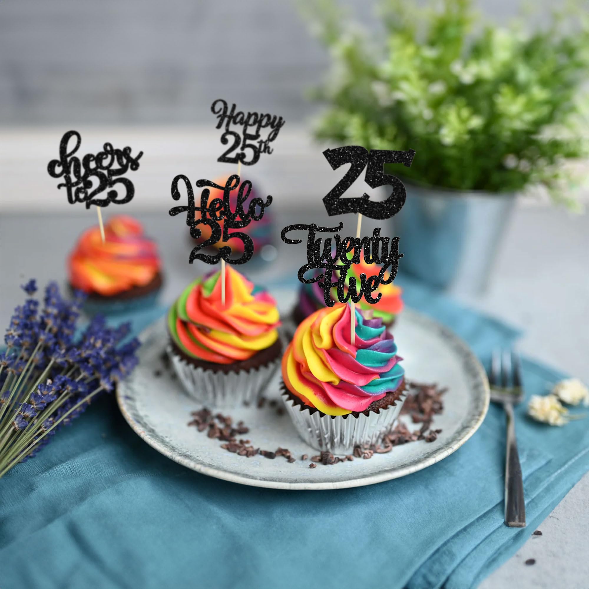 Lot De 30 Décorations De Cupcakes à Paillettes « Happy 25th