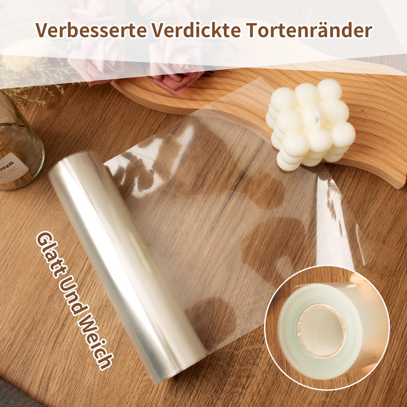 Powmag Taartrandfolie 25 cm x 10 m, transparante acetaatfolie voor cake, taartrandfolie, cake, kraag, acetaatfolie voor chocolade-crèmetaart stabiliseren decoratie