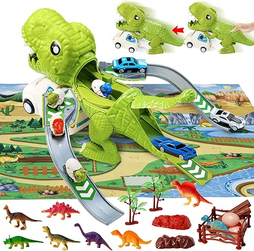 Wdebay Juguetes de dinosaurio para niños, juguetes de dinosaurios y autos para niños de 2 a 4 a 6 años, dinosaurio para niños de 8 a 12 años con