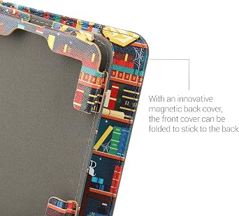 kwmobile Case Compatible with Barnes & Noble Nook Glowlight 4 / 4e - Case PU Leather Cover with Magnet Closure, Stand, Strap, Card Slot - Library Motto Multicolor